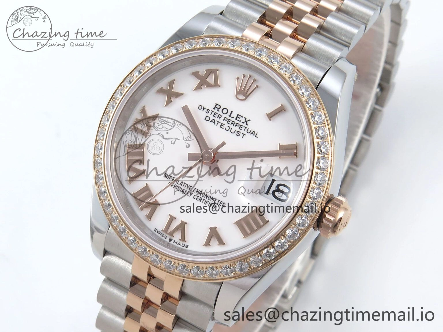 DateJust 31 278381RBR ARF 1:1 Best Edition 904L Steel White Roman Diamonds Dial Diamonds Bezel on SS RG Jubilee Bracelet ETA Efficient 393