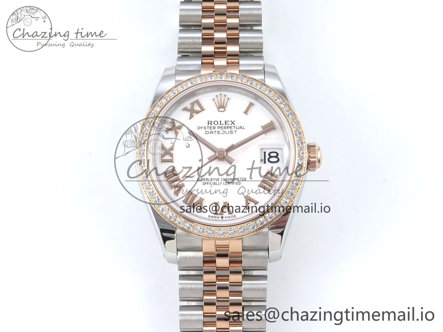 DateJust 31 278381RBR ARF 1:1 Best Edition 904L Steel White Roman Diamonds Dial Diamonds Bezel on SS RG Jubilee Bracelet ETA Efficient 393