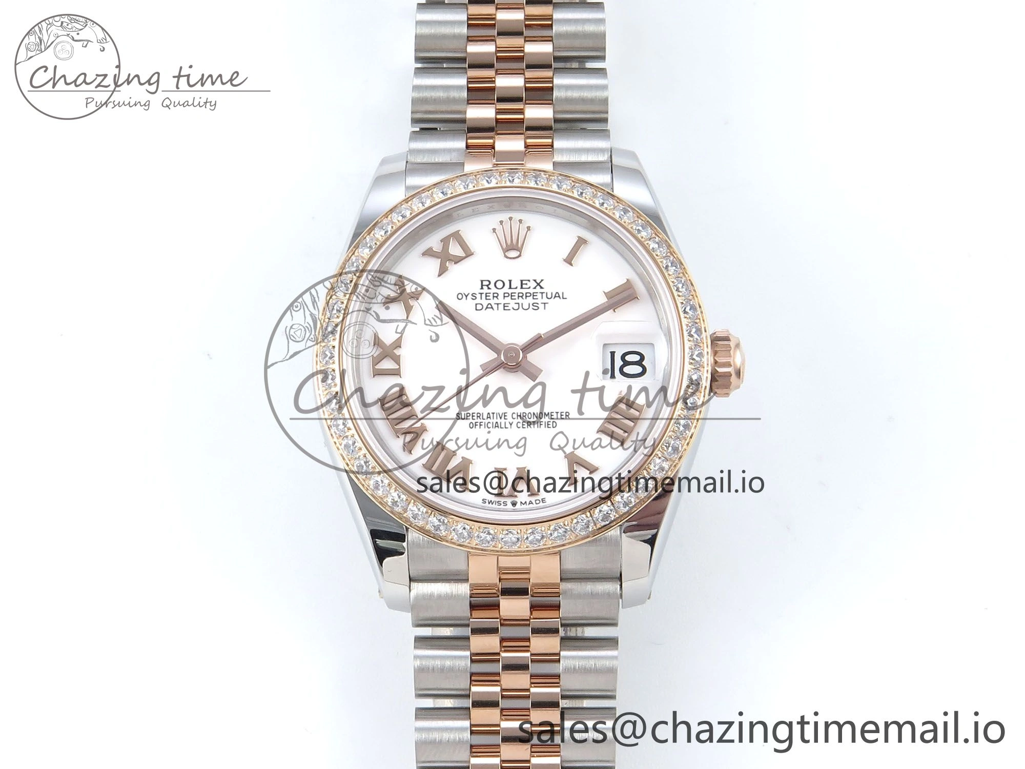DateJust 31 278381RBR ARF 1:1 Best Edition 904L Steel White Roman Diamonds Dial Diamonds Bezel on SS RG Jubilee Bracelet ETA Efficient 393