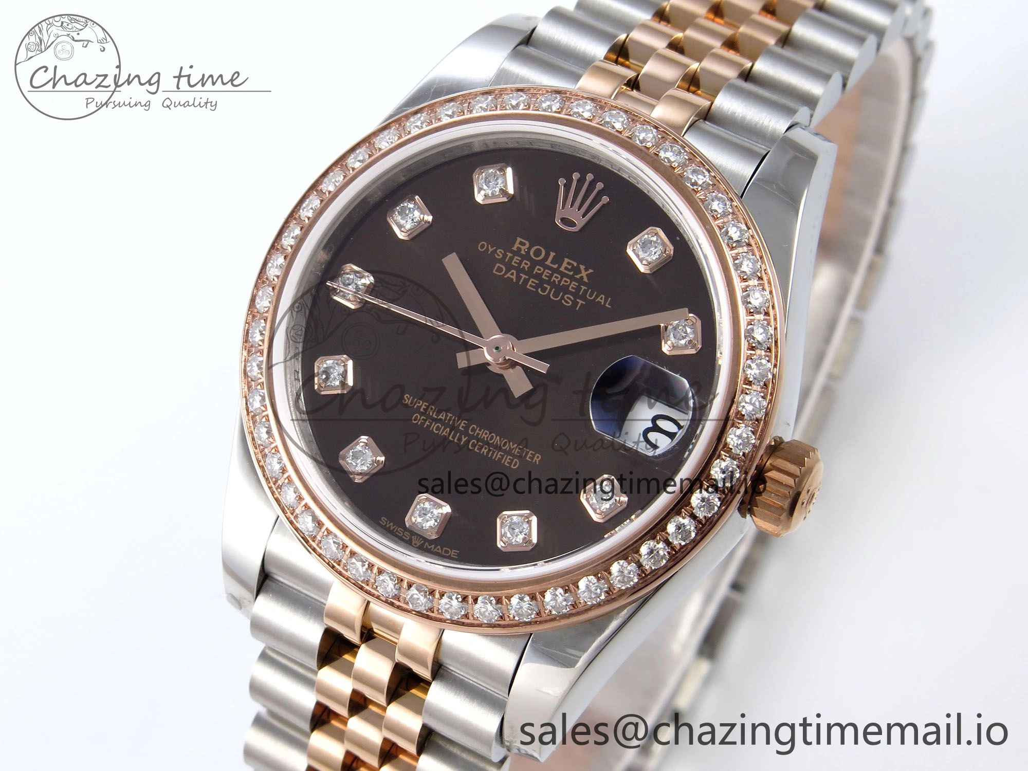 DateJust 31 278381RBR JARF 1:1 Best Edition 904L Steel Brown Diamonds Dial on SS RG Jubilee Bracelet HZ Bright 870