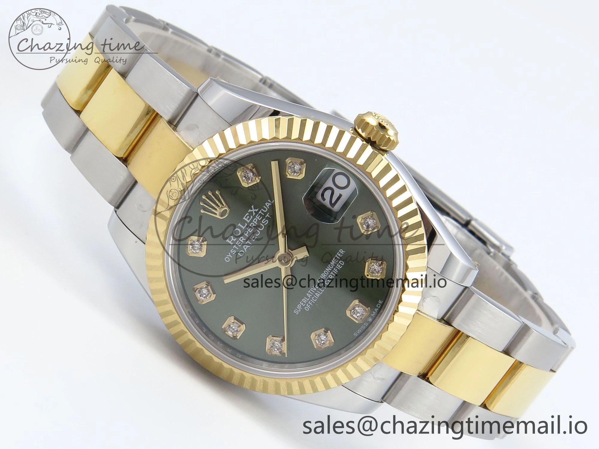 EasyCare DateJust 31 278383 ARF 1:1 Best Edition 904L Steel Green Diamonds Dial on SS YG Oyster Bracelet ETA 579