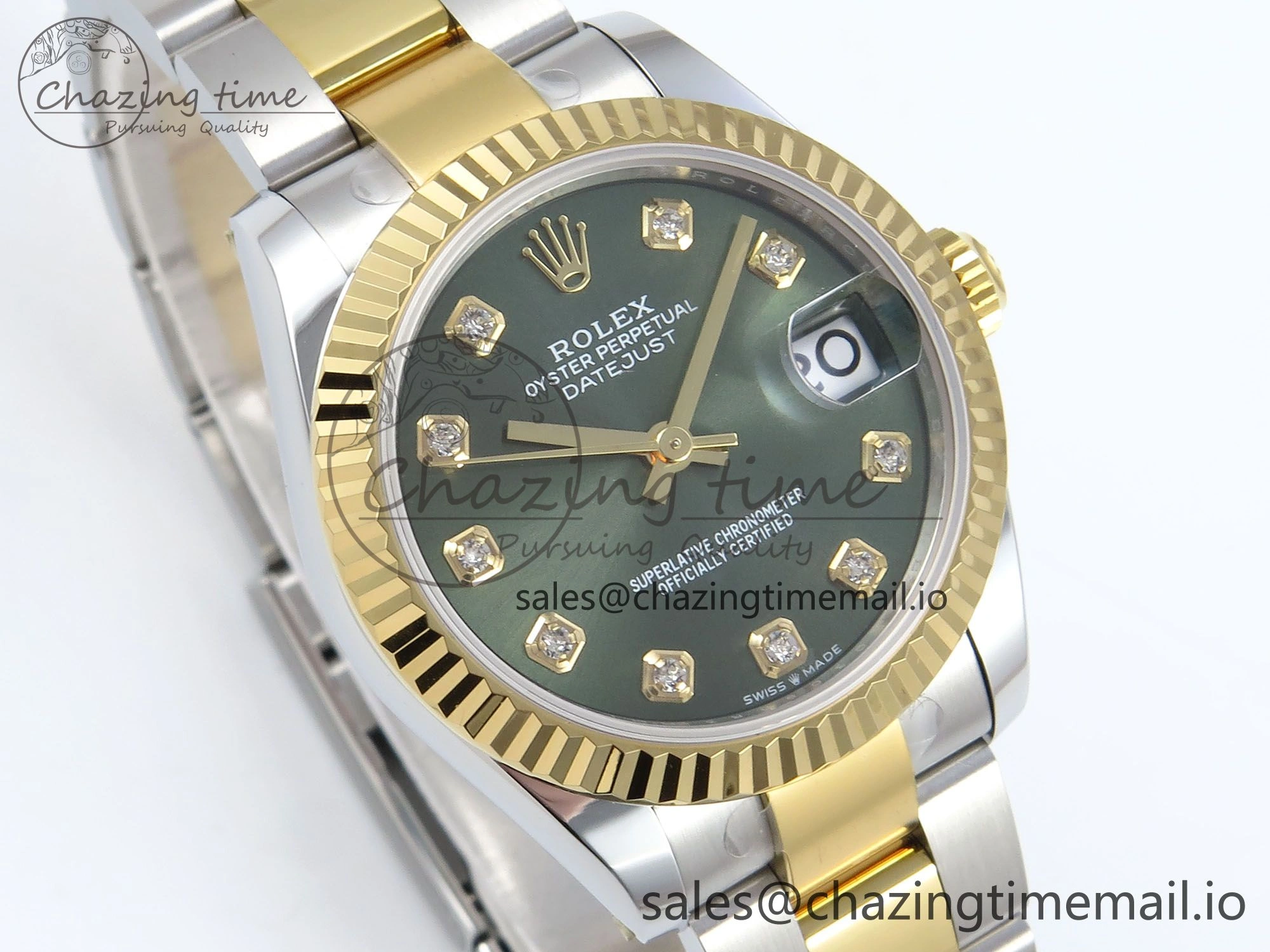 EasyCare DateJust 31 278383 ARF 1:1 Best Edition 904L Steel Green Diamonds Dial on SS YG Oyster Bracelet ETA 579