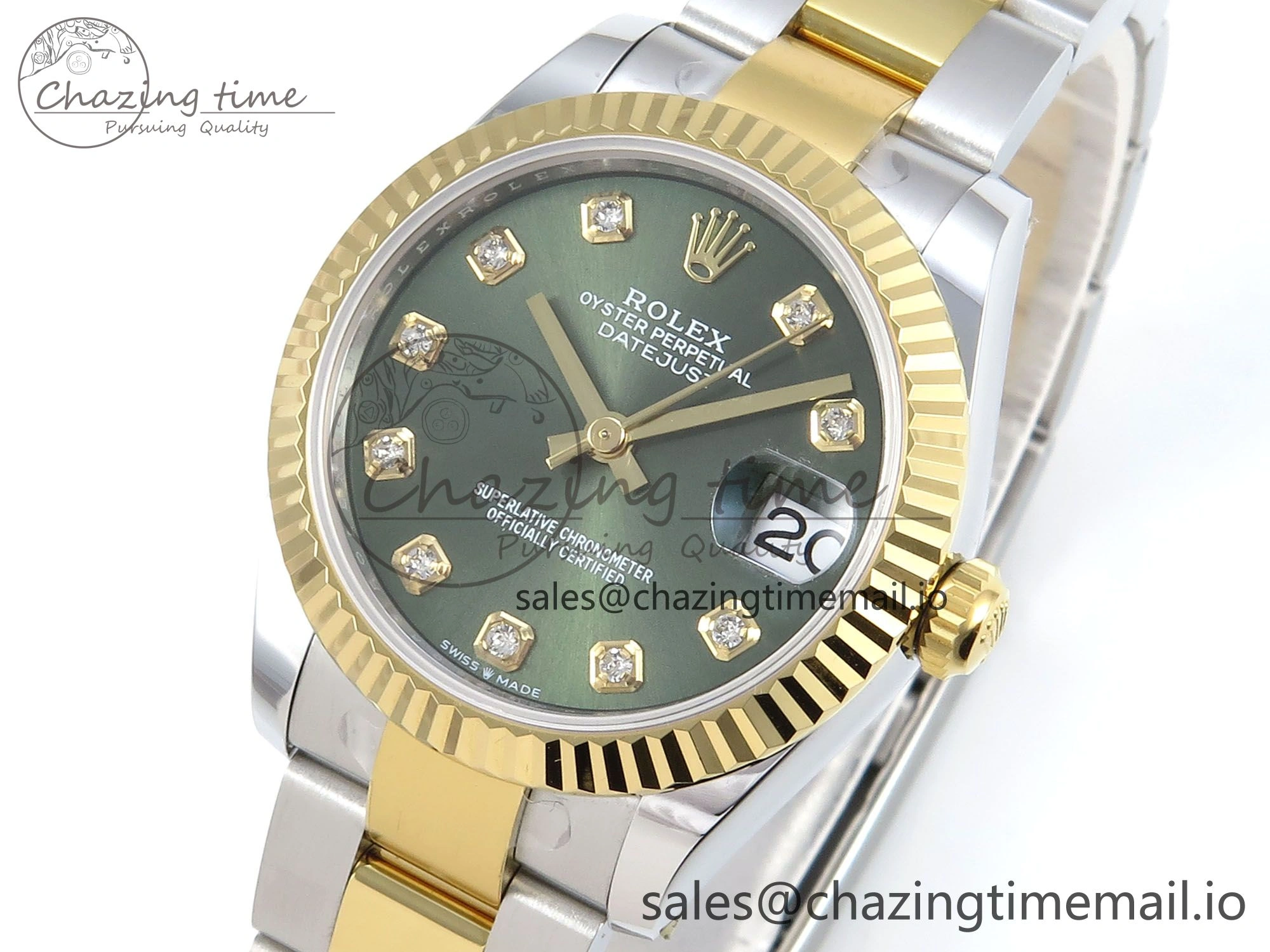 EasyCare DateJust 31 278383 ARF 1:1 Best Edition 904L Steel Green Diamonds Dial on SS YG Oyster Bracelet ETA 579