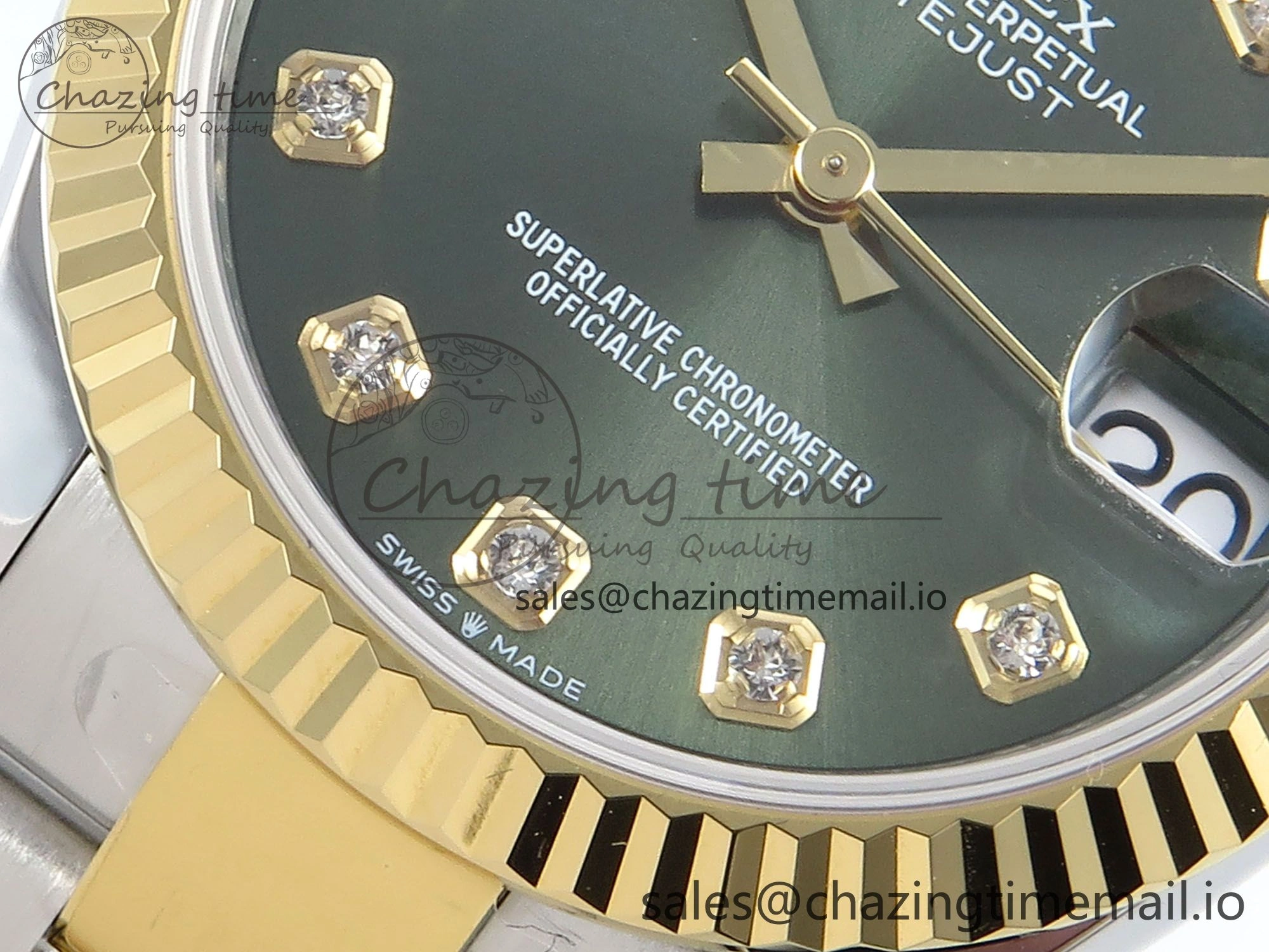 EasyCare DateJust 31 278383 ARF 1:1 Best Edition 904L Steel Green Diamonds Dial on SS YG Oyster Bracelet ETA 579