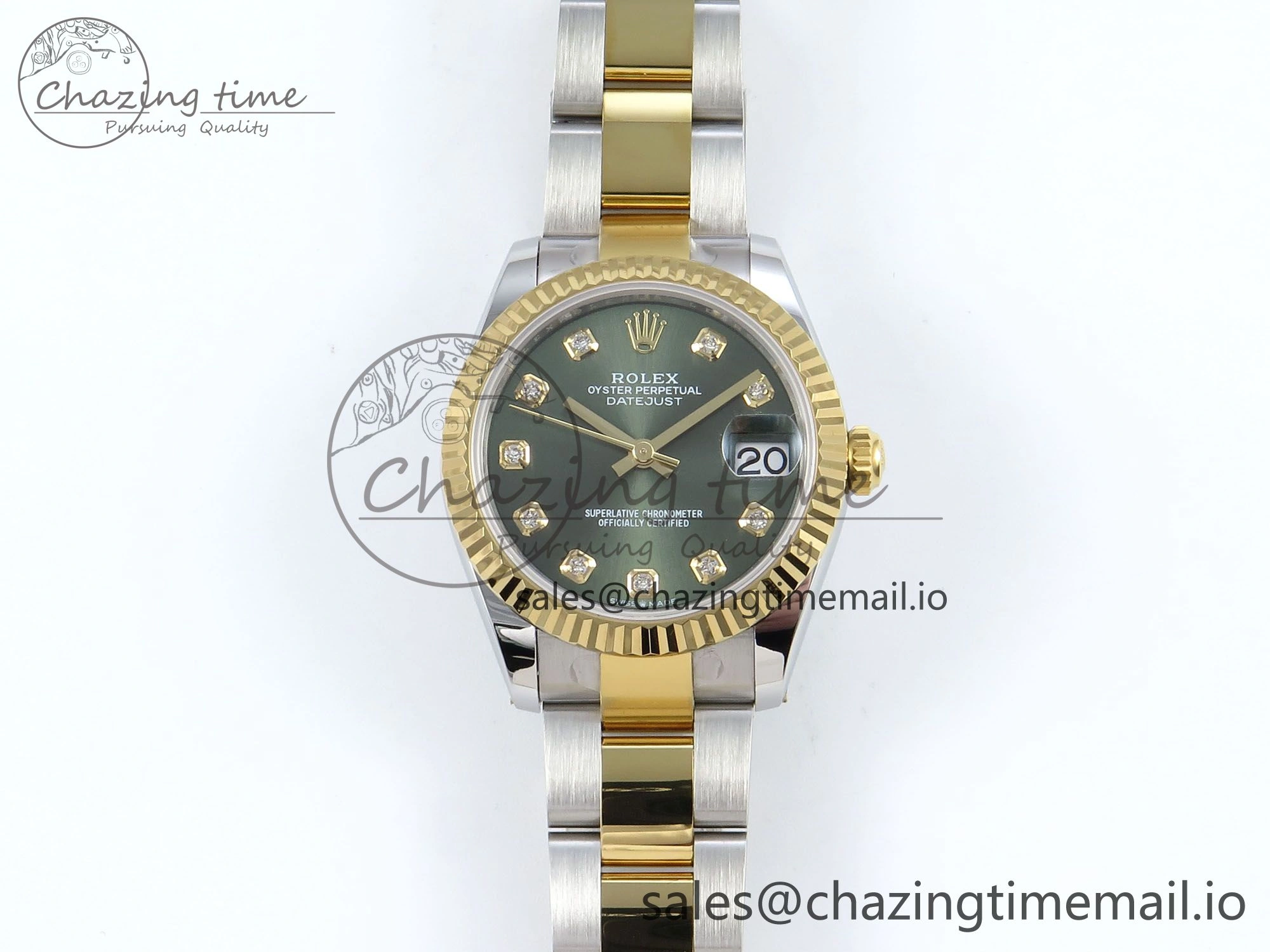 EasyCare DateJust 31 278383 ARF 1:1 Best Edition 904L Steel Green Diamonds Dial on SS YG Oyster Bracelet ETA 579