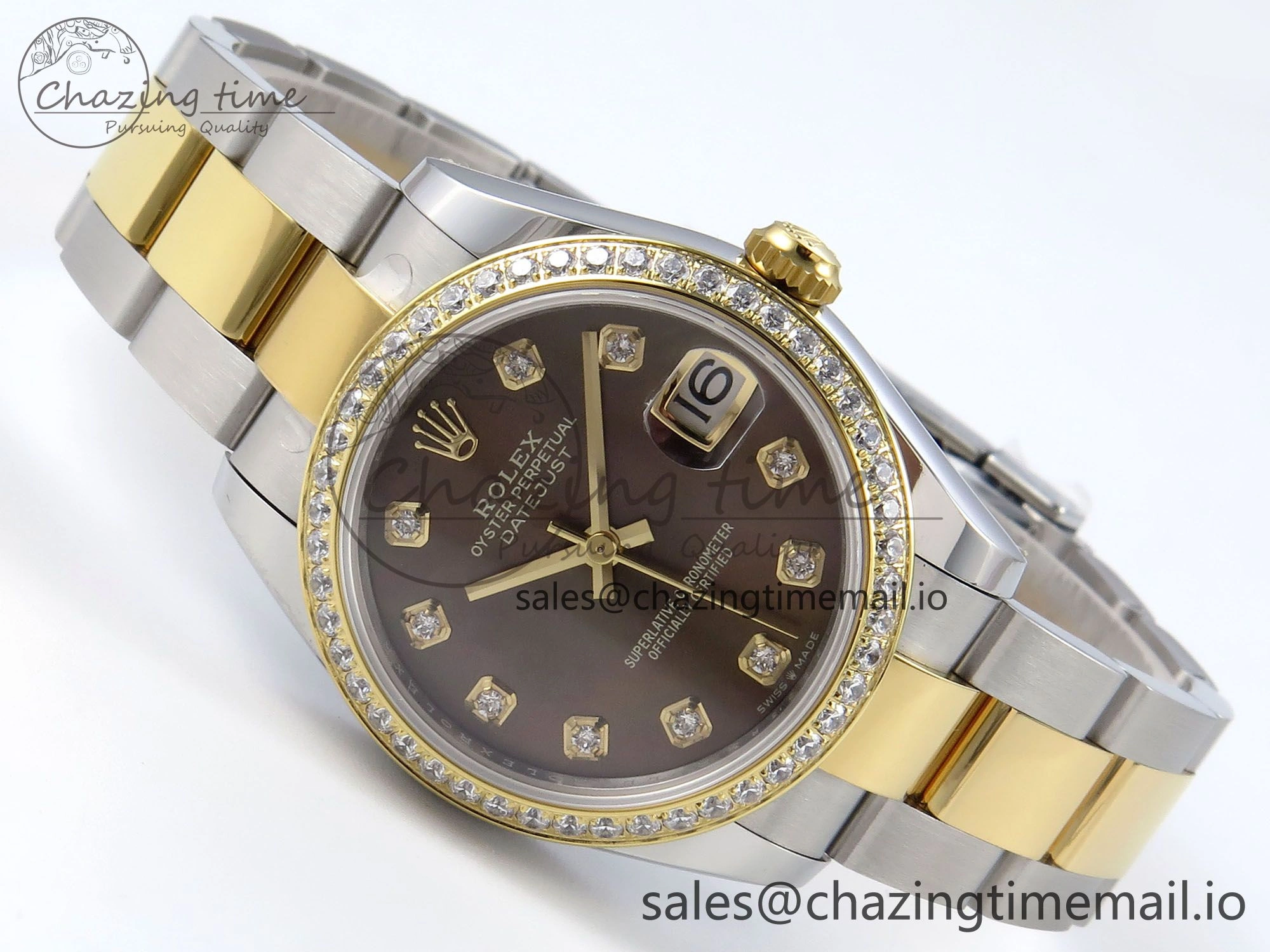 DateJust 31 278383RBR ARF 1:1 Best Edition 904L Steel Brown Diamonds Dial Diamonds Bezel on SS YG Oyster Bracelet ETA Bold 397