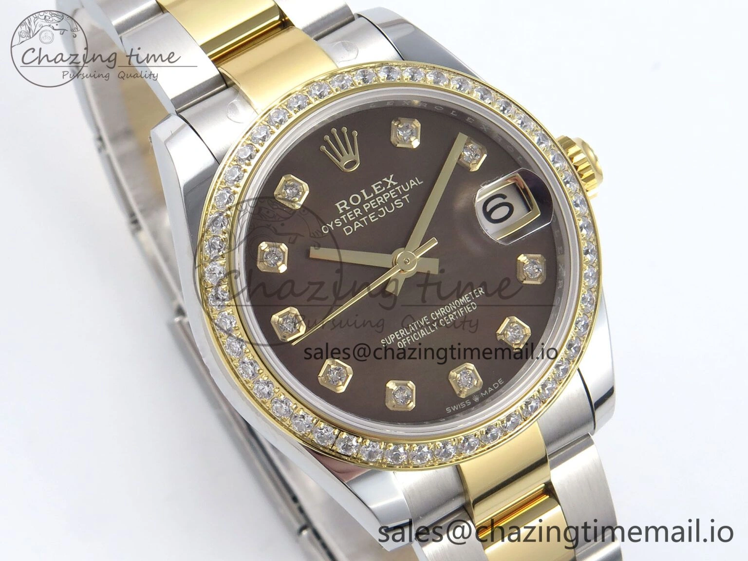 DateJust 31 278383RBR ARF 1:1 Best Edition 904L Steel Brown Diamonds Dial Diamonds Bezel on SS YG Oyster Bracelet ETA Bold 397