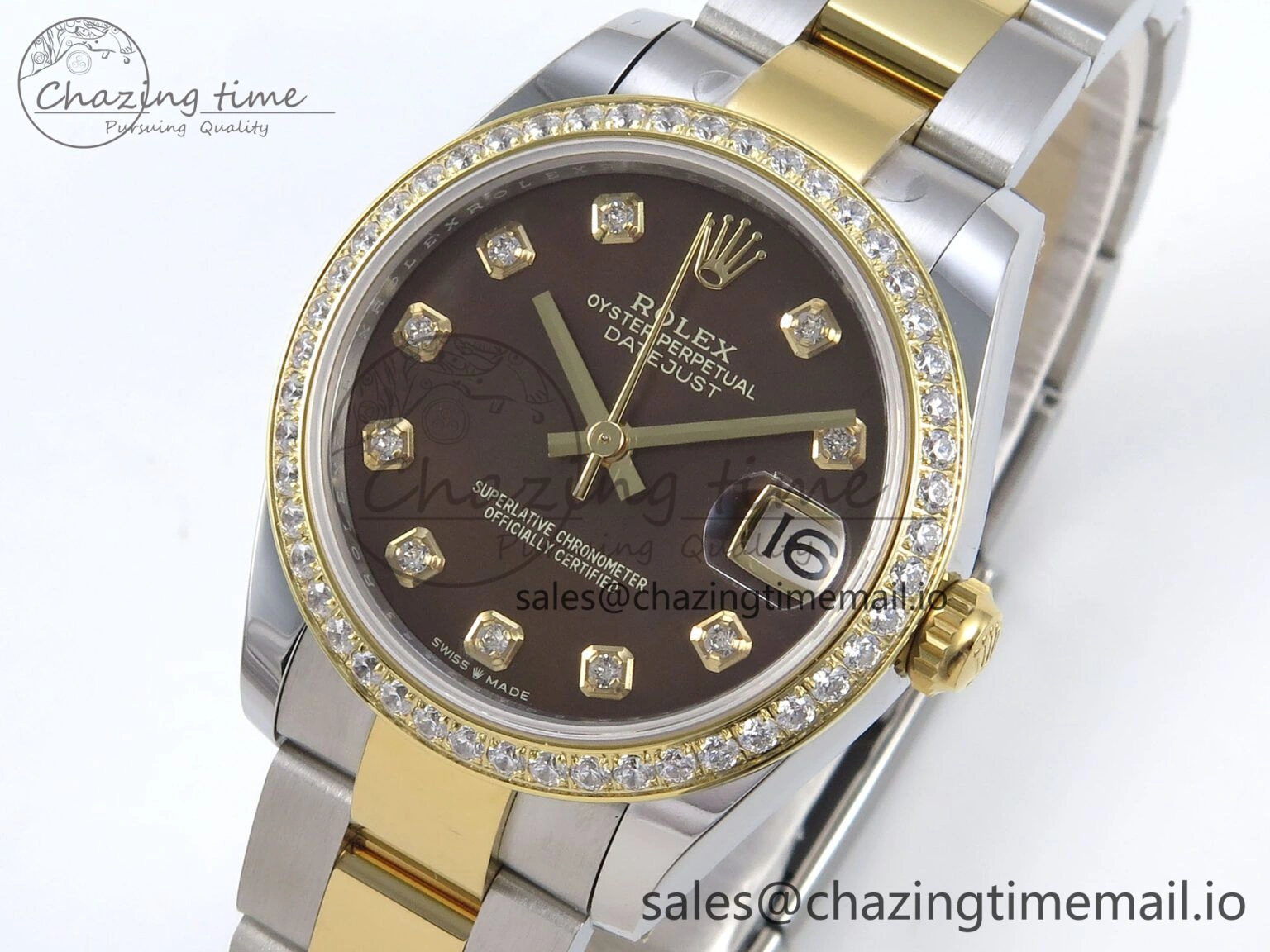 DateJust 31 278383RBR ARF 1:1 Best Edition 904L Steel Brown Diamonds Dial Diamonds Bezel on SS YG Oyster Bracelet ETA Bold 397