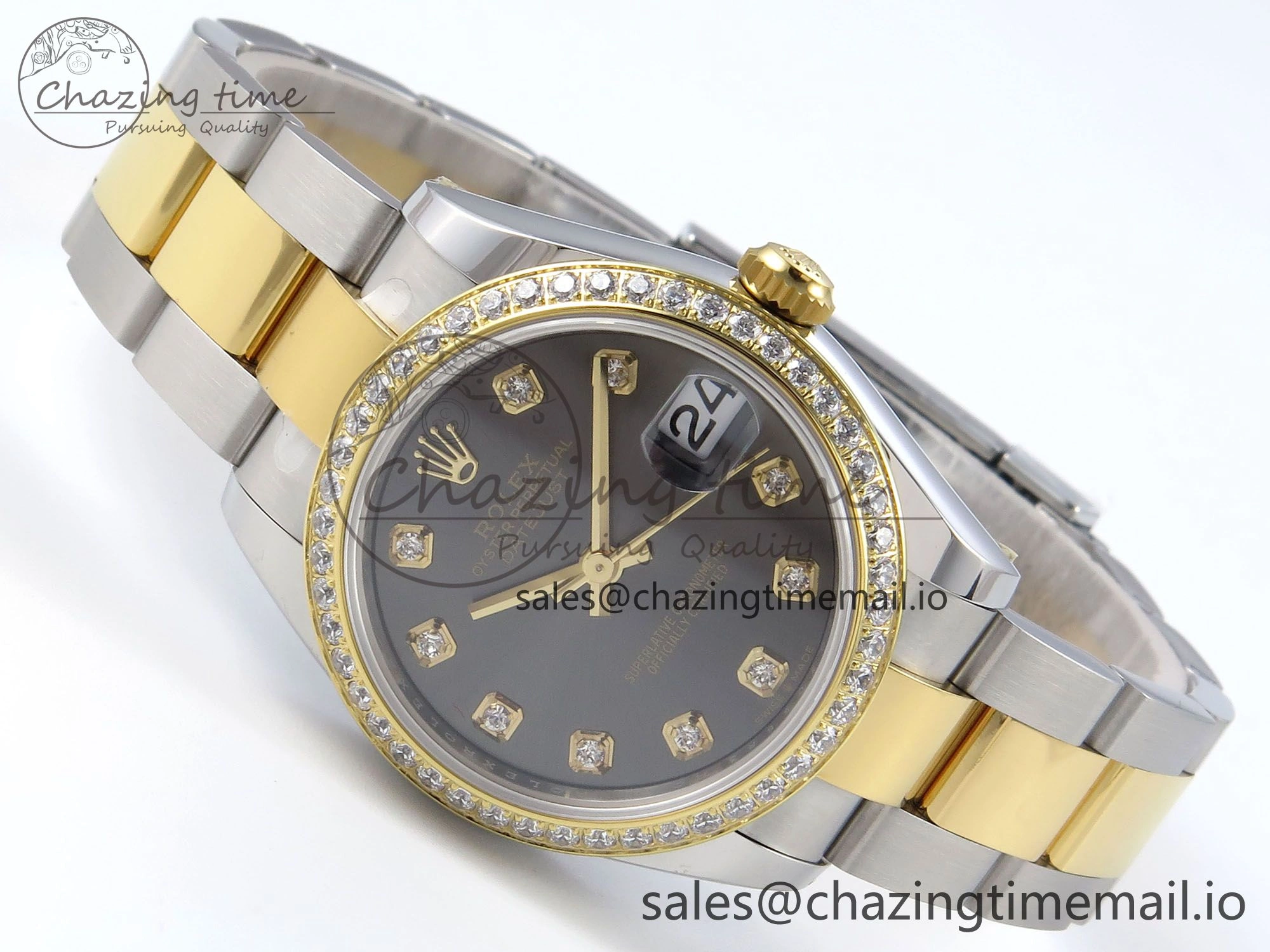 DateJust 31 278383RBR ARF 1:1 Best Edition 904L Steel Gray Diamonds Dial Diamonds Bezel on SS YG Oyster Bracelet ETA Trendsetting 408