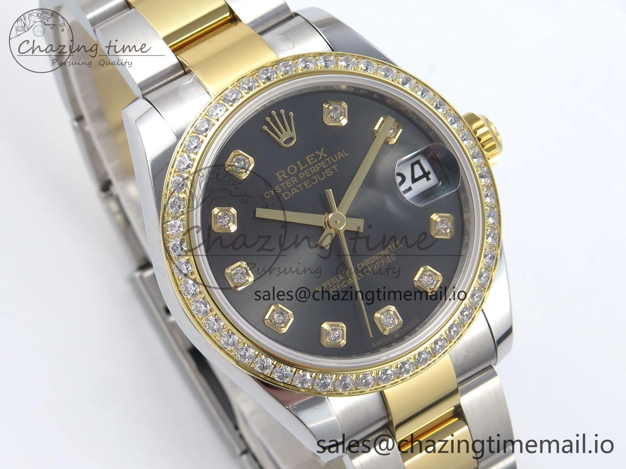 DateJust 31 278383RBR ARF 1:1 Best Edition 904L Steel Gray Diamonds Dial Diamonds Bezel on SS YG Oyster Bracelet ETA Trendsetting 408
