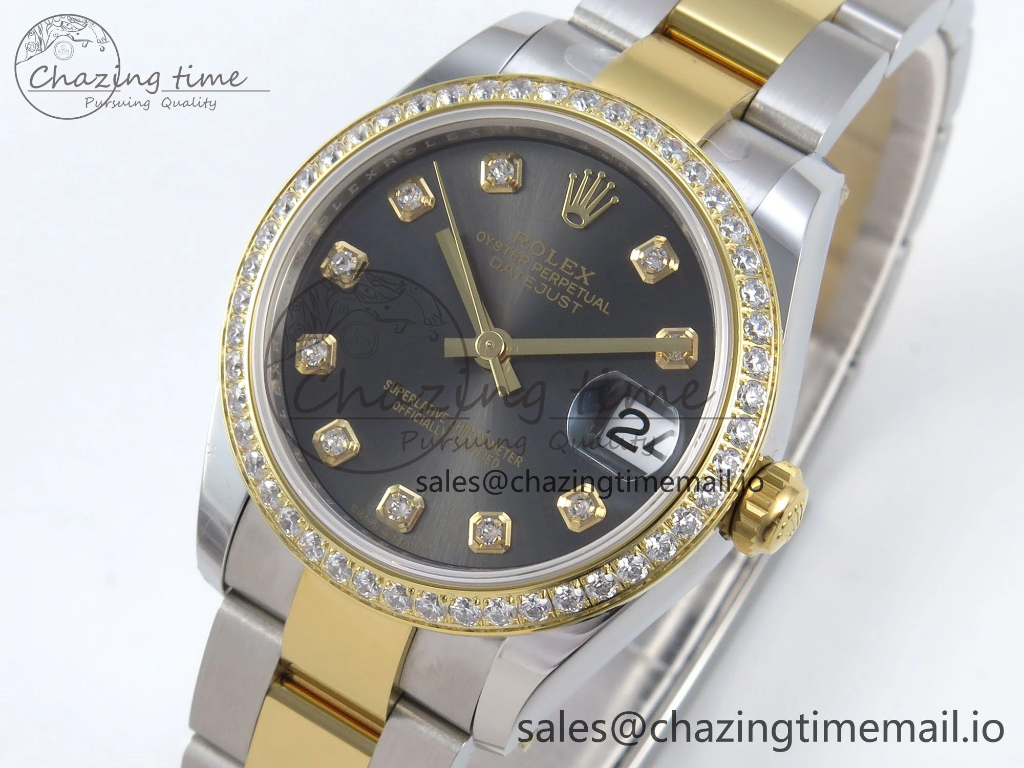 DateJust 31 278383RBR ARF 1:1 Best Edition 904L Steel Gray Diamonds Dial Diamonds Bezel on SS YG Oyster Bracelet ETA Trendsetting 408
