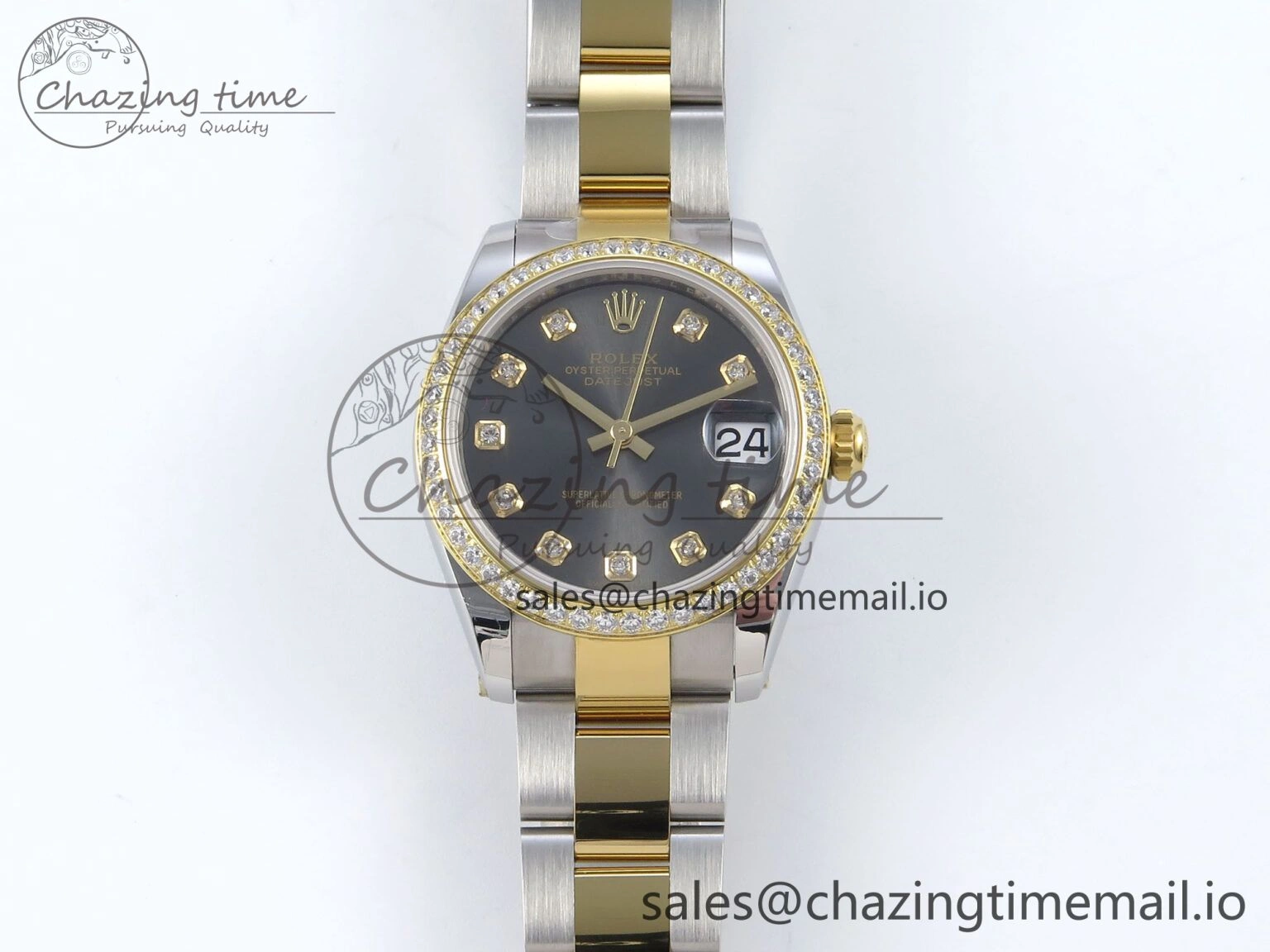 DateJust 31 278383RBR ARF 1:1 Best Edition 904L Steel Gray Diamonds Dial Diamonds Bezel on SS YG Oyster Bracelet ETA Trendsetting 408