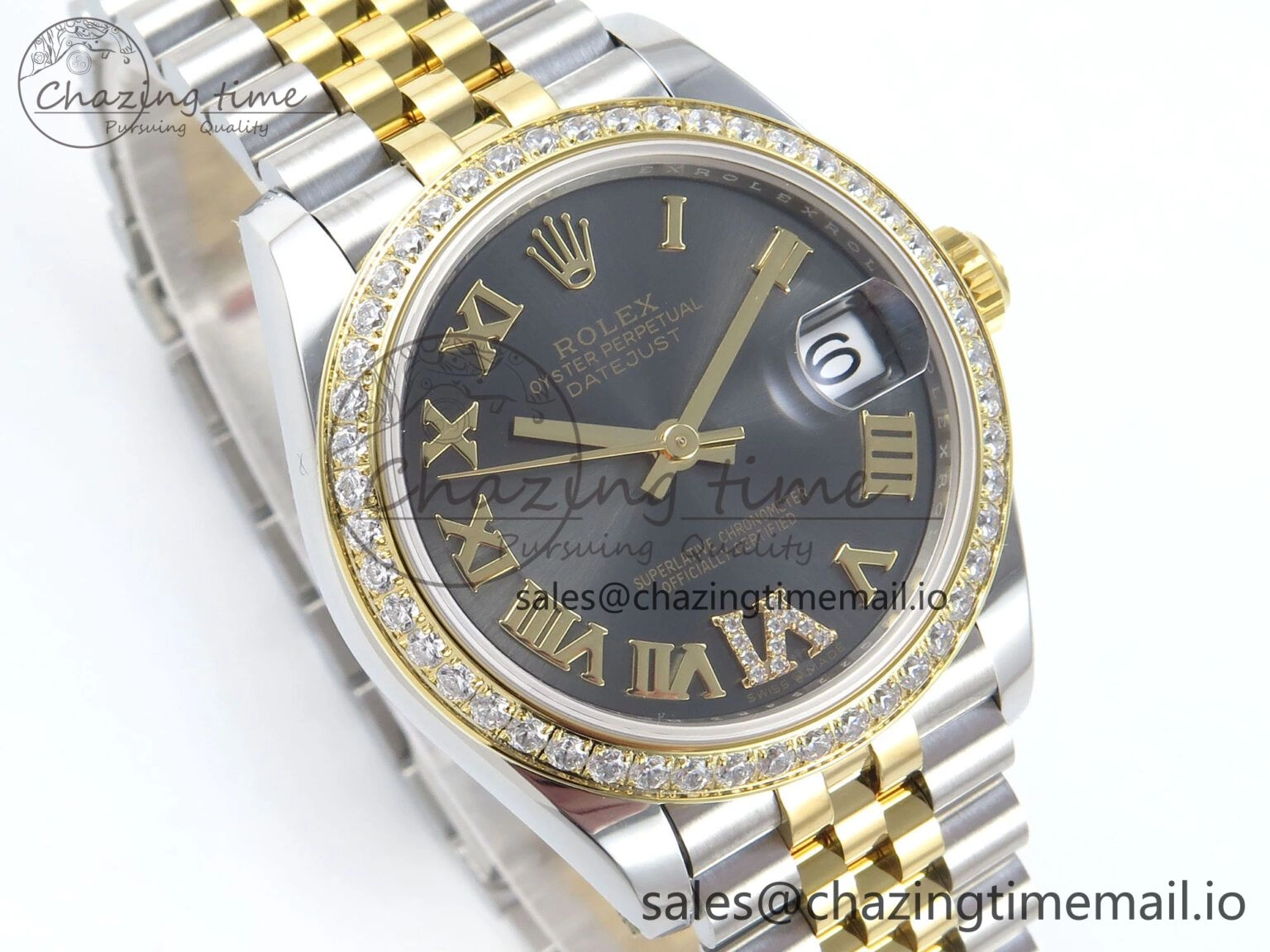ZeroBulk DateJust 31 278383RBR ARF 1:1 Best Edition 904L Steel Gray Roman Diamonds Dial Diamonds Bezel on SS YG Jubilee Bracelet ETA 410