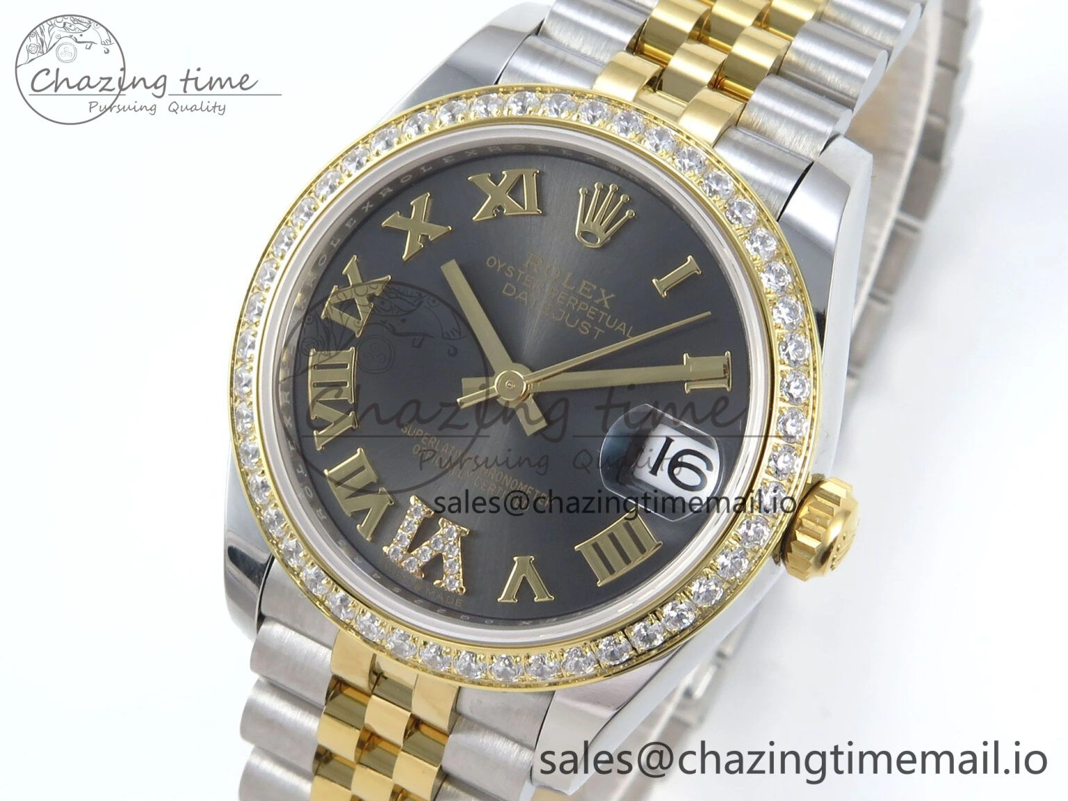 ZeroBulk DateJust 31 278383RBR ARF 1:1 Best Edition 904L Steel Gray Roman Diamonds Dial Diamonds Bezel on SS YG Jubilee Bracelet ETA 410