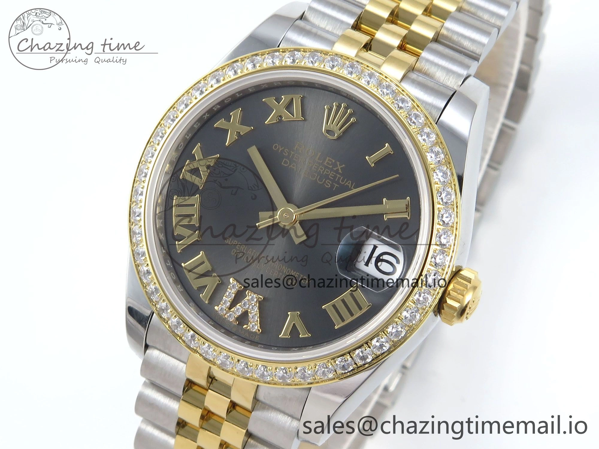 ZeroBulk DateJust 31 278383RBR ARF 1:1 Best Edition 904L Steel Gray Roman Diamonds Dial Diamonds Bezel on SS YG Jubilee Bracelet ETA 410