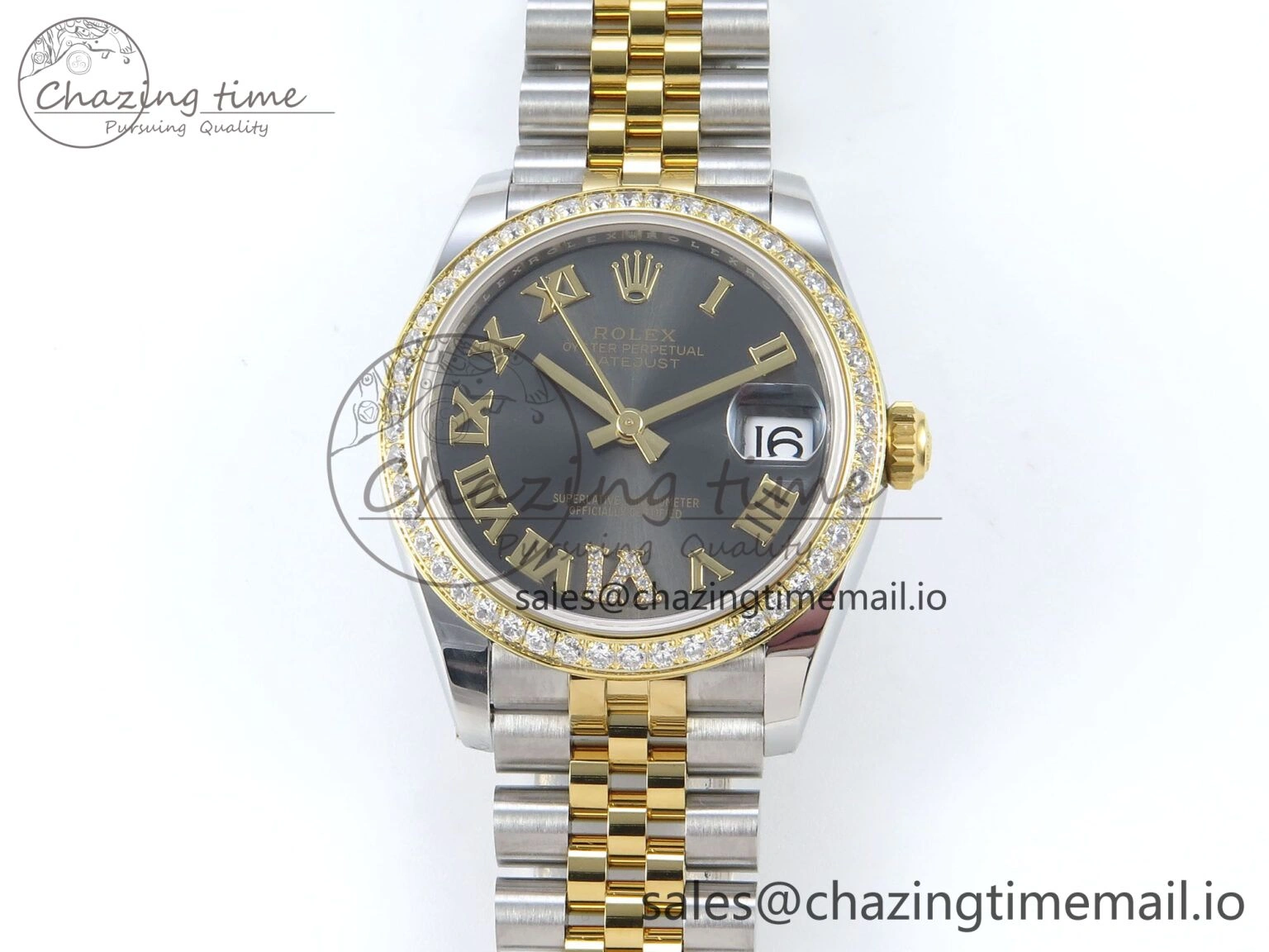 ZeroBulk DateJust 31 278383RBR ARF 1:1 Best Edition 904L Steel Gray Roman Diamonds Dial Diamonds Bezel on SS YG Jubilee Bracelet ETA 410