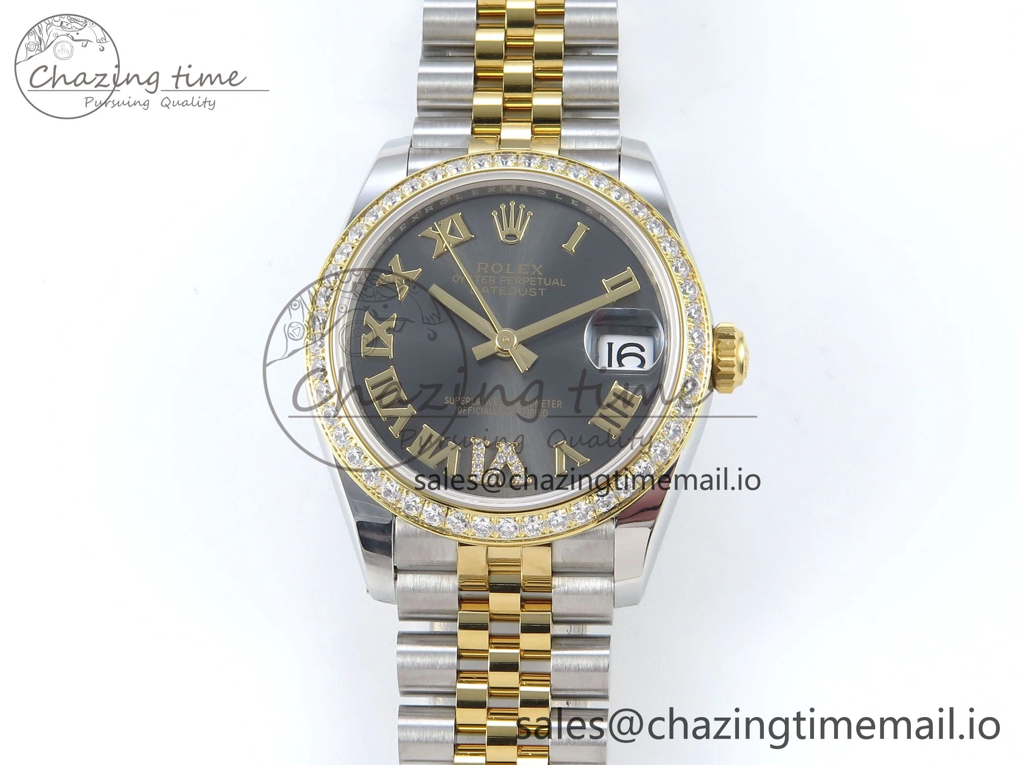 ZeroBulk DateJust 31 278383RBR ARF 1:1 Best Edition 904L Steel Gray Roman Diamonds Dial Diamonds Bezel on SS YG Jubilee Bracelet ETA 410