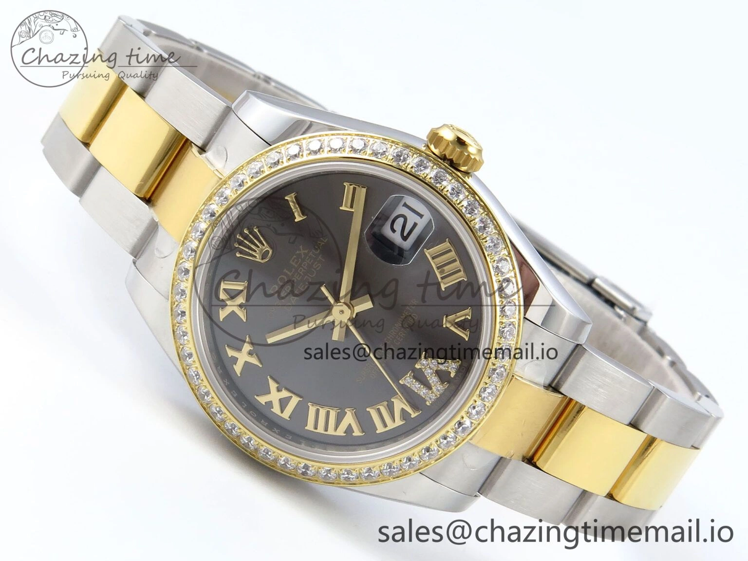DateJust 31 278383RBR ARF 1:1 Best Edition 904L Steel Gray Roman Diamonds Dial Diamonds Bezel on SS YG Oyster Bracelet ETA Soft 403