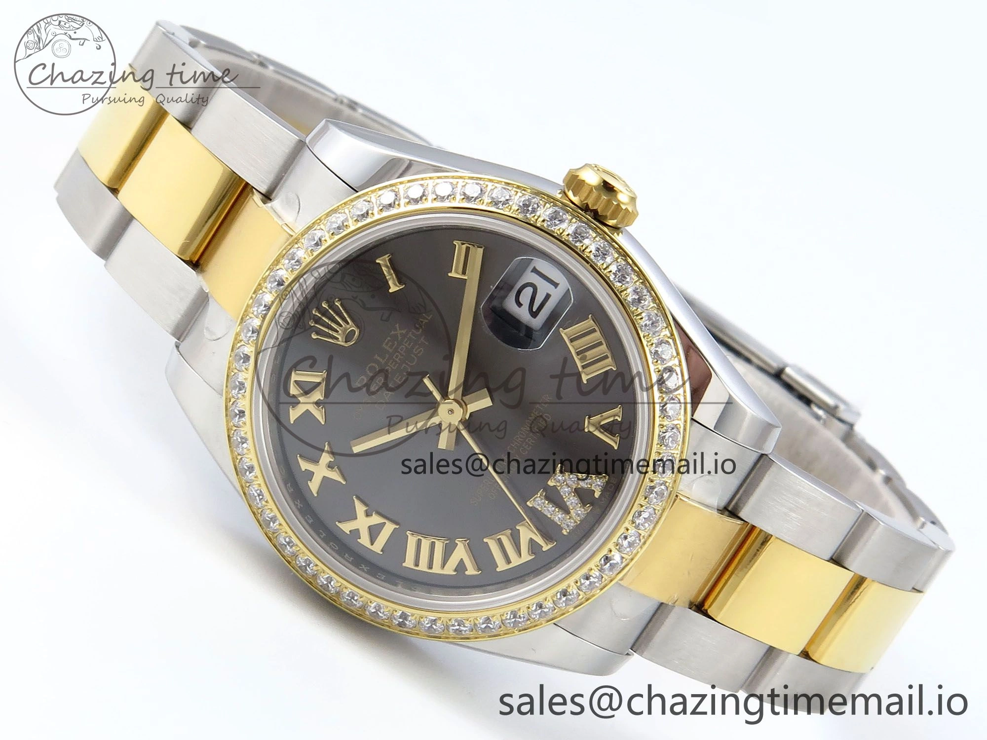 DateJust 31 278383RBR ARF 1:1 Best Edition 904L Steel Gray Roman Diamonds Dial Diamonds Bezel on SS YG Oyster Bracelet ETA Soft 403