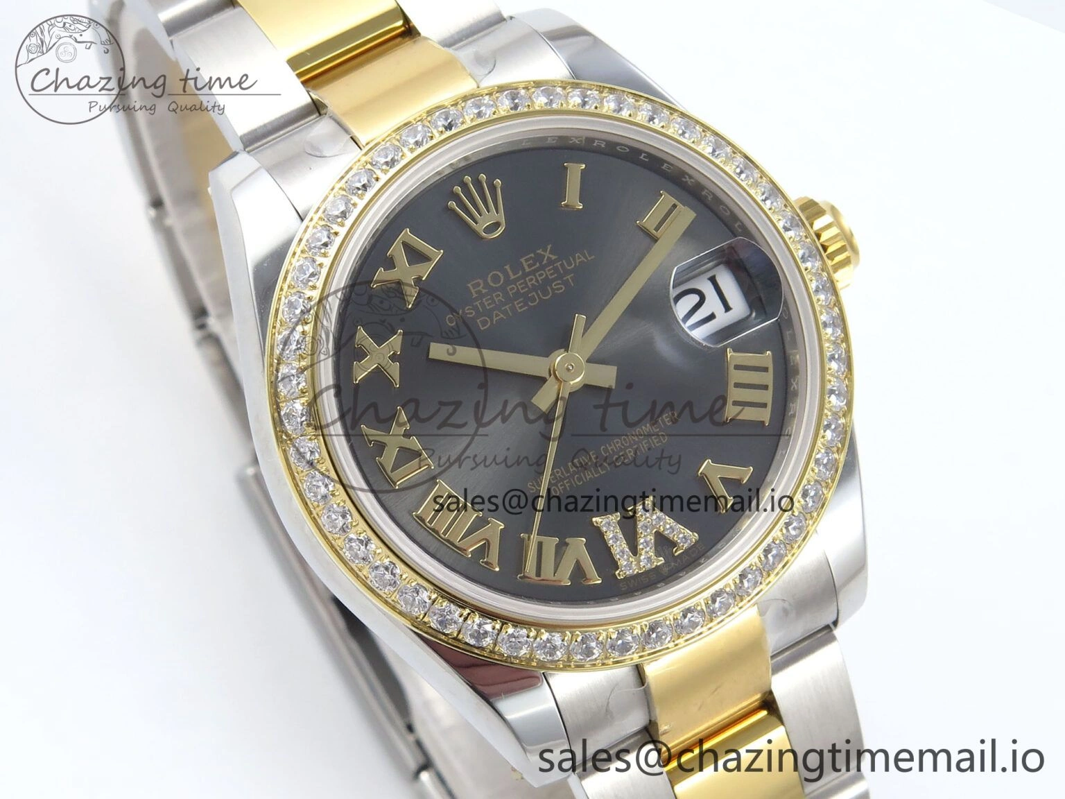 DateJust 31 278383RBR ARF 1:1 Best Edition 904L Steel Gray Roman Diamonds Dial Diamonds Bezel on SS YG Oyster Bracelet ETA Soft 403