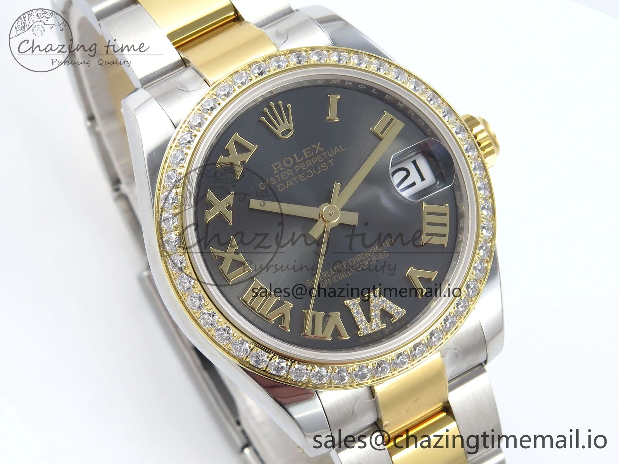 DateJust 31 278383RBR ARF 1:1 Best Edition 904L Steel Gray Roman Diamonds Dial Diamonds Bezel on SS YG Oyster Bracelet ETA Soft 403
