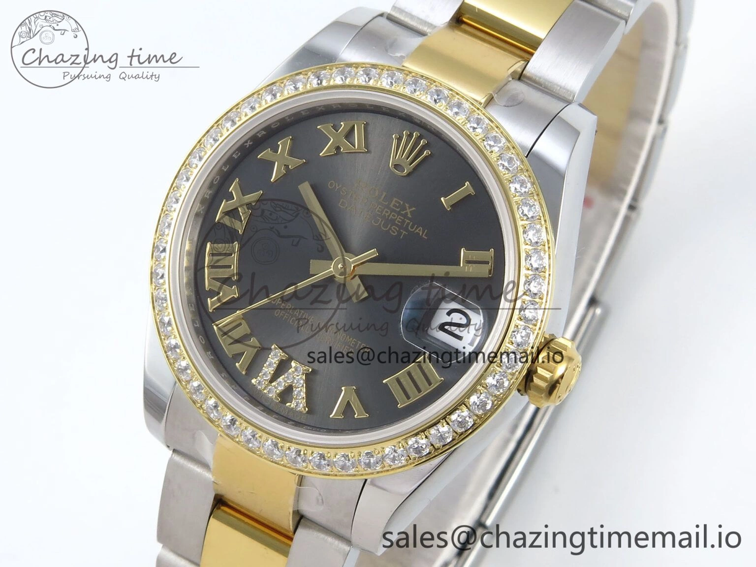 DateJust 31 278383RBR ARF 1:1 Best Edition 904L Steel Gray Roman Diamonds Dial Diamonds Bezel on SS YG Oyster Bracelet ETA Soft 403