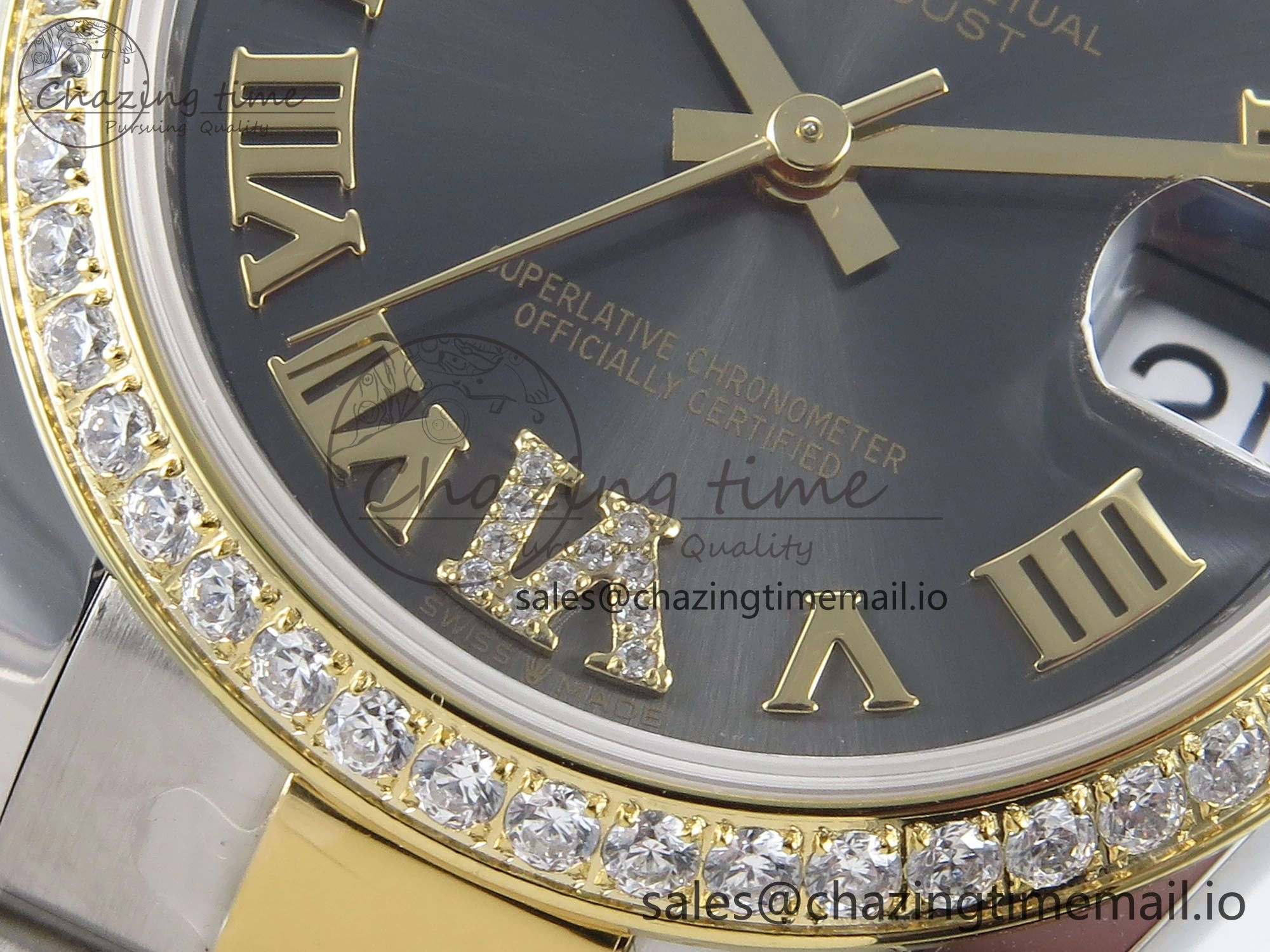 DateJust 31 278383RBR ARF 1:1 Best Edition 904L Steel Gray Roman Diamonds Dial Diamonds Bezel on SS YG Oyster Bracelet ETA Soft 403