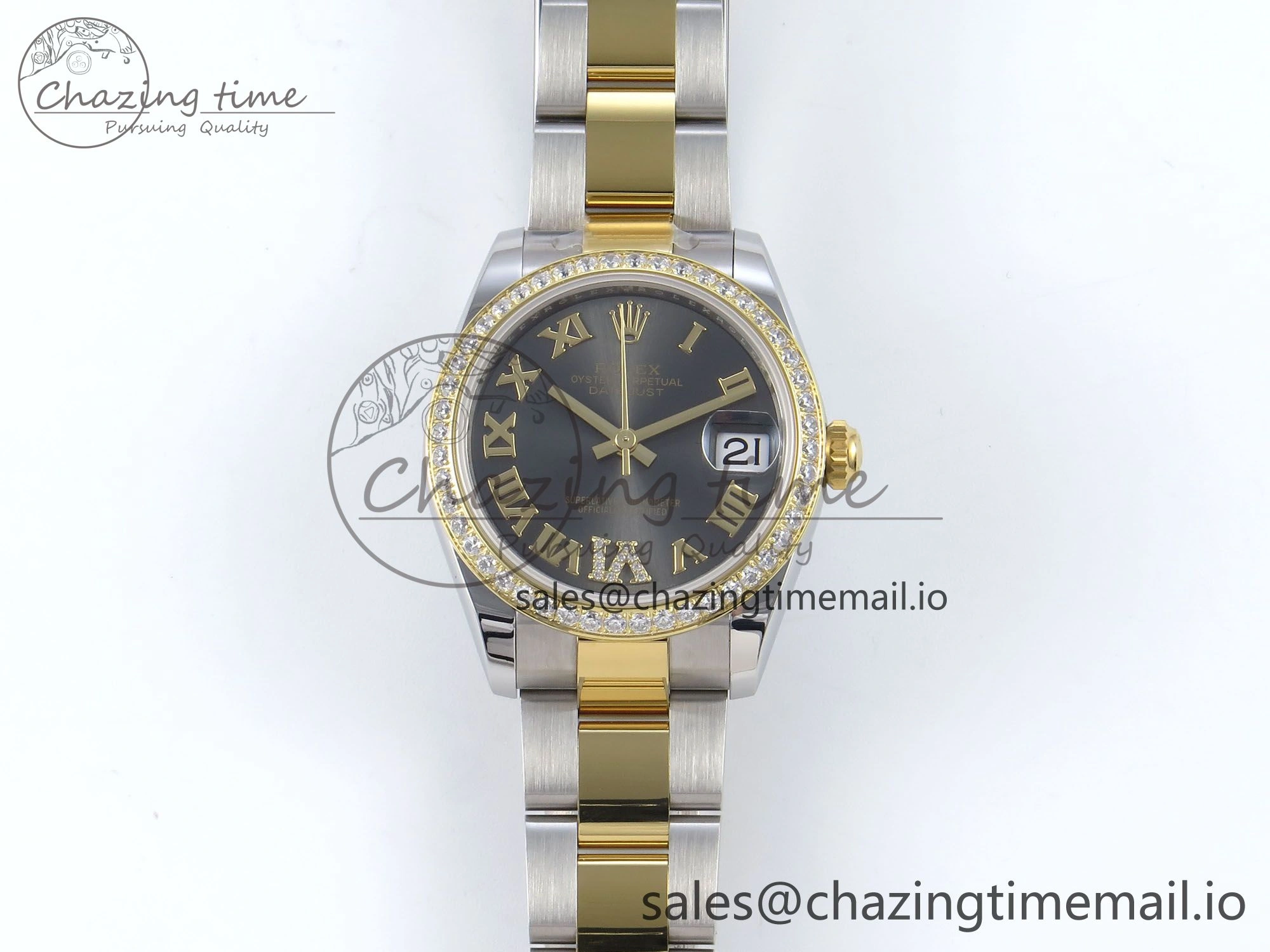 DateJust 31 278383RBR ARF 1:1 Best Edition 904L Steel Gray Roman Diamonds Dial Diamonds Bezel on SS YG Oyster Bracelet ETA Soft 403