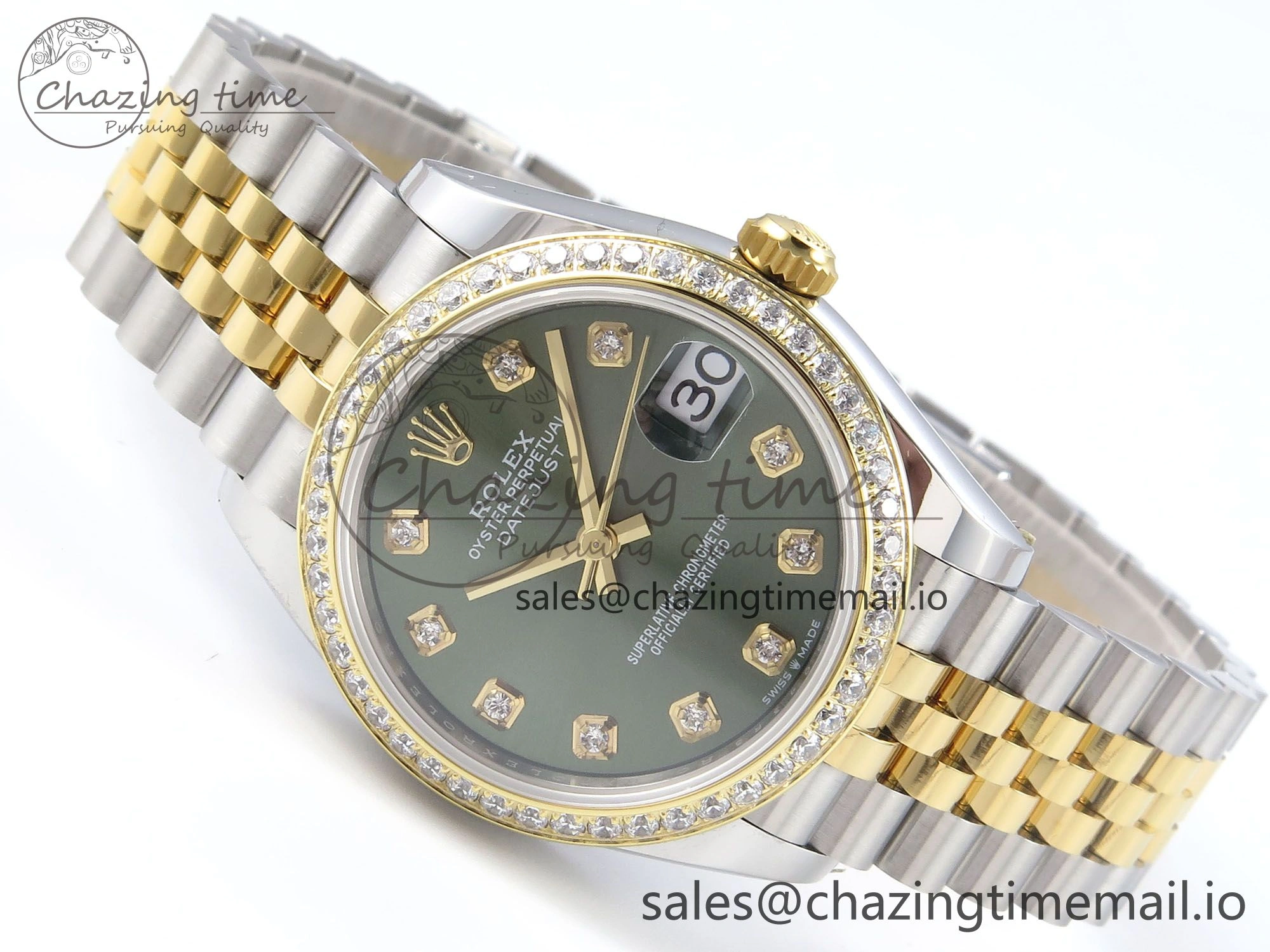 DateJust 31 278383RBR ARF 1:1 Best Edition 904L Steel Green Diamonds Dial Diamonds Bezel on SS YG Jubilee Bracelet ETA RelaxedFit 416