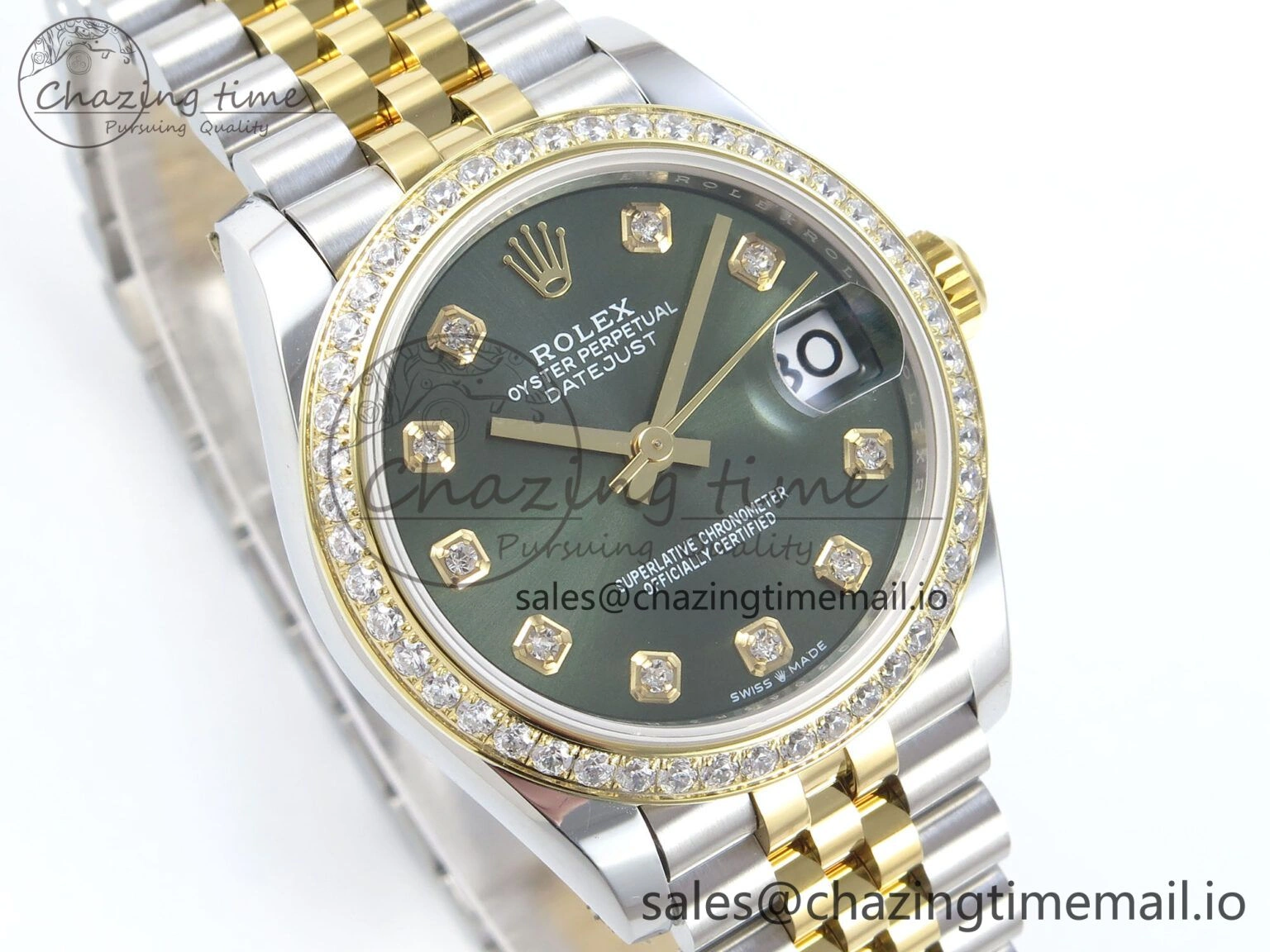 DateJust 31 278383RBR ARF 1:1 Best Edition 904L Steel Green Diamonds Dial Diamonds Bezel on SS YG Jubilee Bracelet ETA RelaxedFit 416