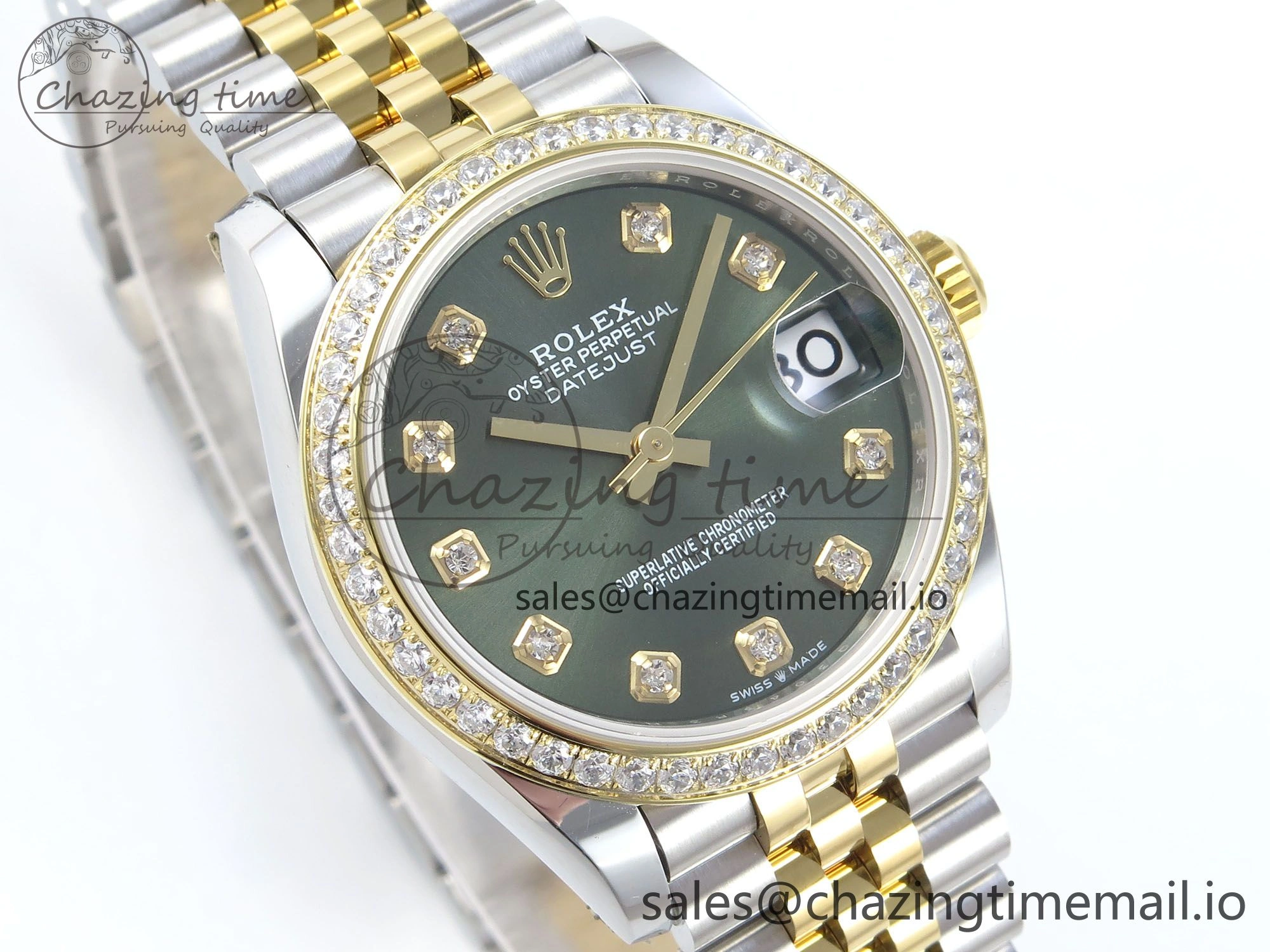 DateJust 31 278383RBR ARF 1:1 Best Edition 904L Steel Green Diamonds Dial Diamonds Bezel on SS YG Jubilee Bracelet ETA RelaxedFit 416