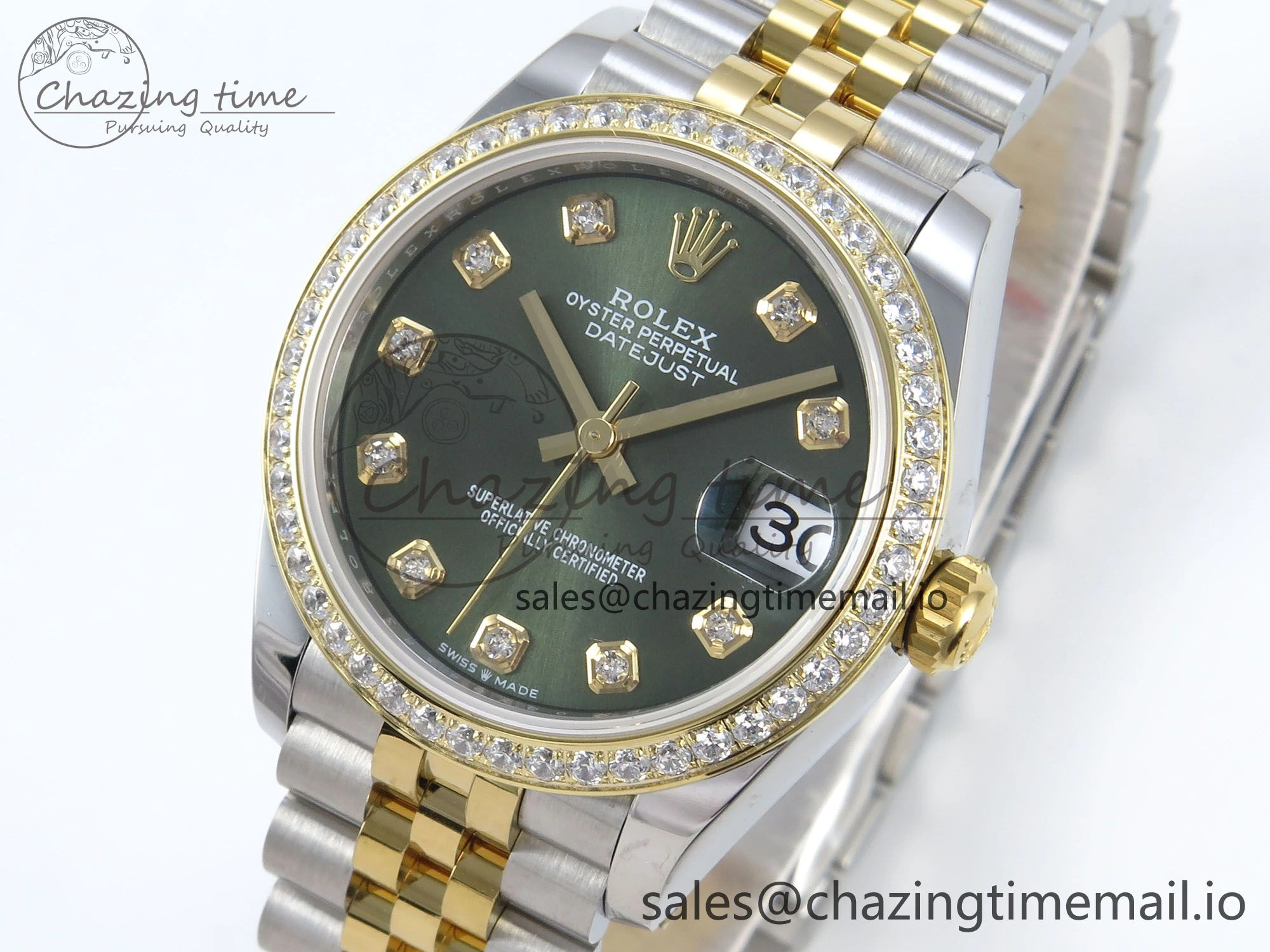 DateJust 31 278383RBR ARF 1:1 Best Edition 904L Steel Green Diamonds Dial Diamonds Bezel on SS YG Jubilee Bracelet ETA RelaxedFit 416