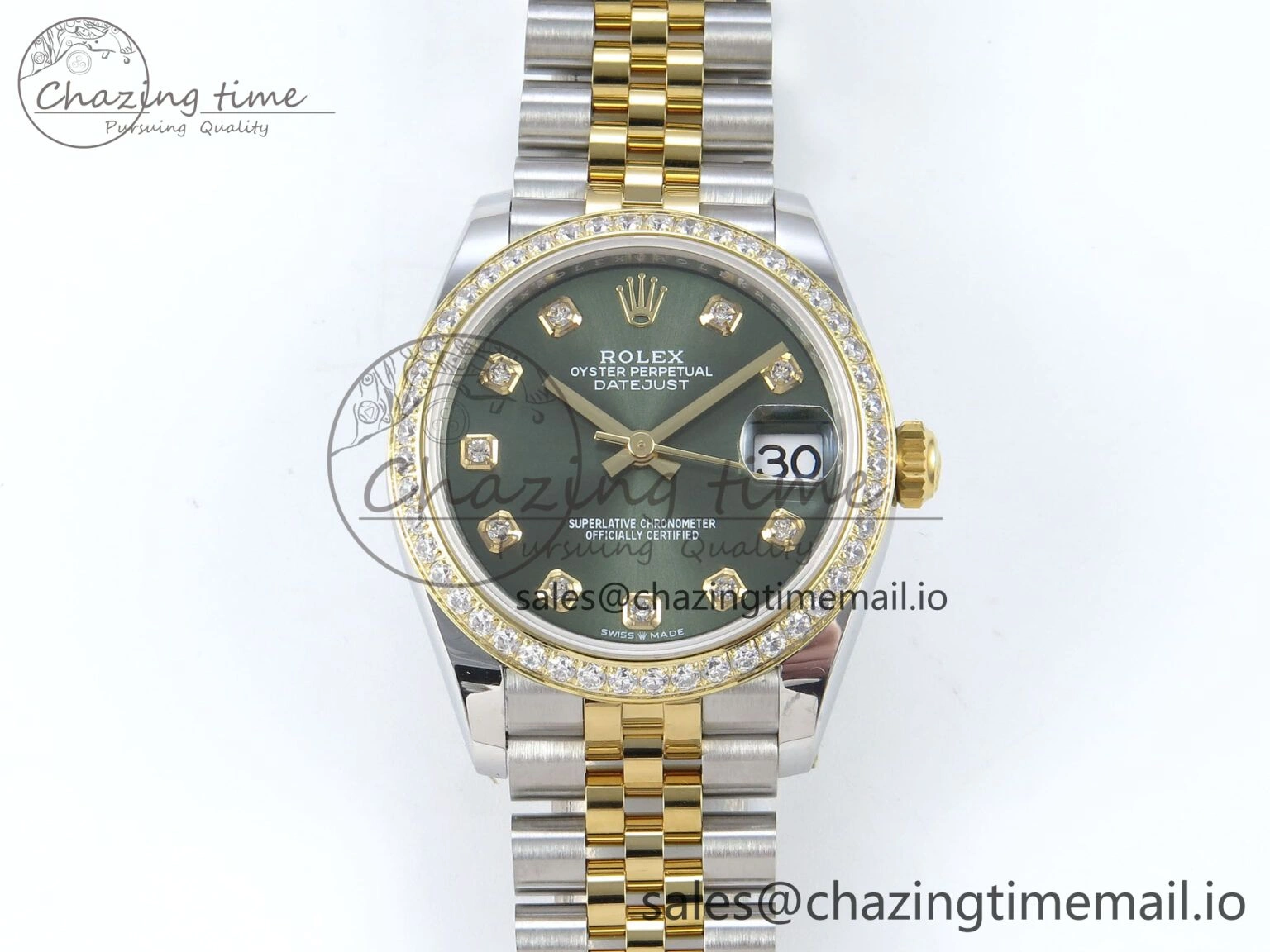 DateJust 31 278383RBR ARF 1:1 Best Edition 904L Steel Green Diamonds Dial Diamonds Bezel on SS YG Jubilee Bracelet ETA RelaxedFit 416
