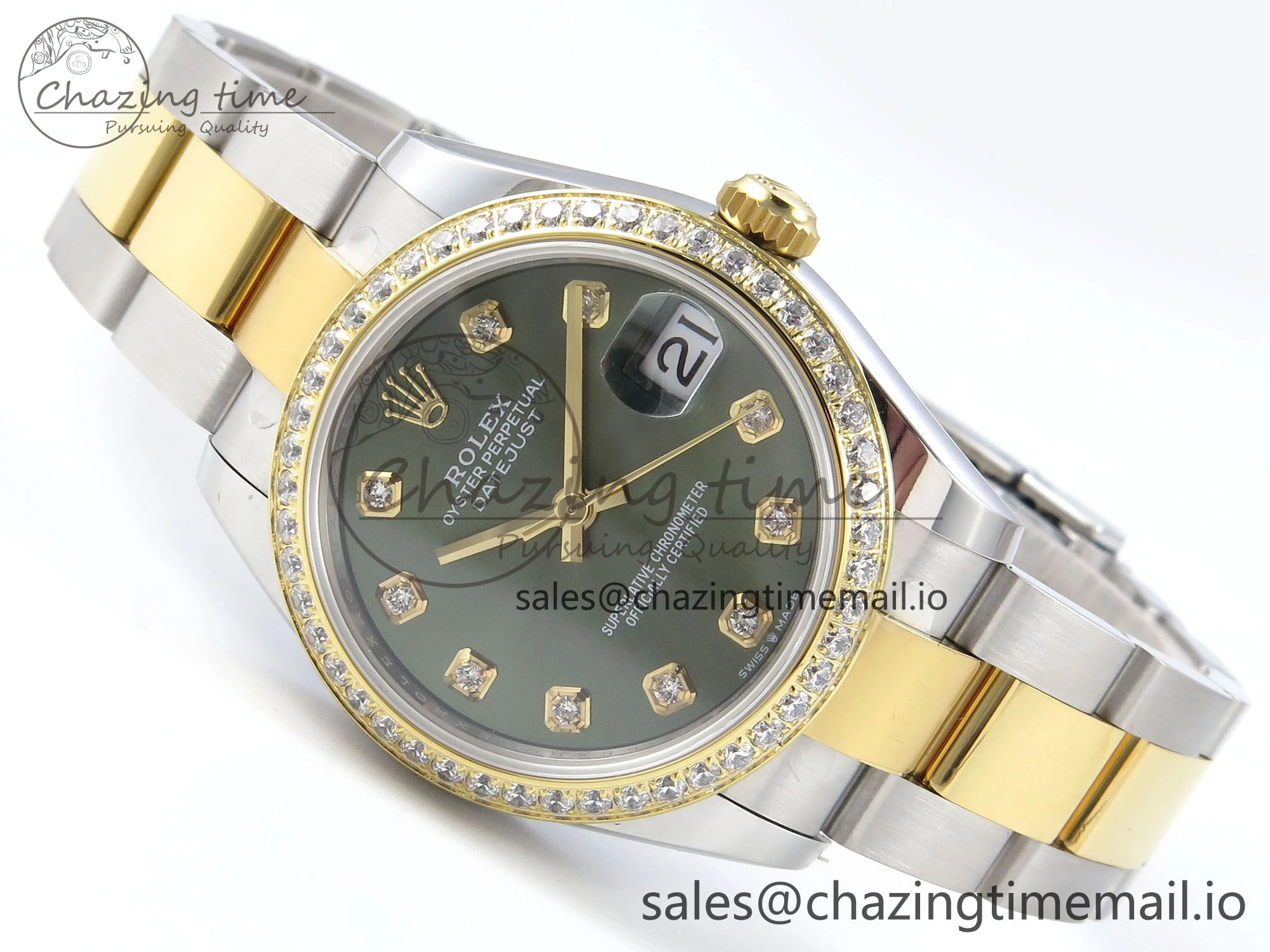 DateJust 31 278383RBR ARF 1:1 Best Edition 904L Steel Green Diamonds Dial Diamonds Bezel on SS YG Oyster Bracelet ETA Affordable 401