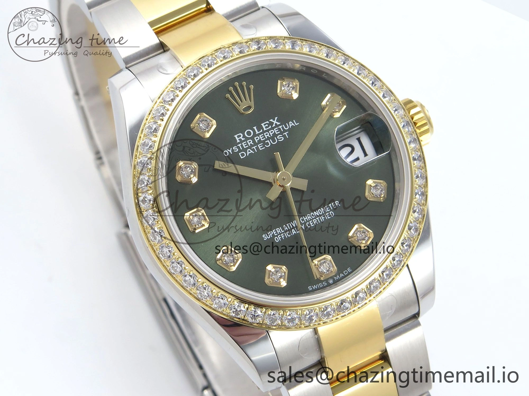 DateJust 31 278383RBR ARF 1:1 Best Edition 904L Steel Green Diamonds Dial Diamonds Bezel on SS YG Oyster Bracelet ETA Affordable 401