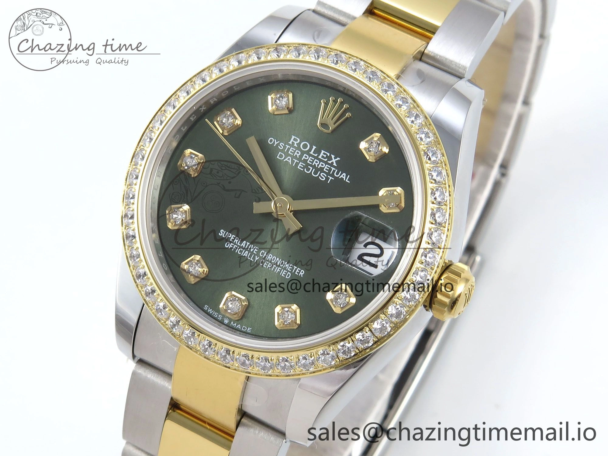 DateJust 31 278383RBR ARF 1:1 Best Edition 904L Steel Green Diamonds Dial Diamonds Bezel on SS YG Oyster Bracelet ETA Affordable 401