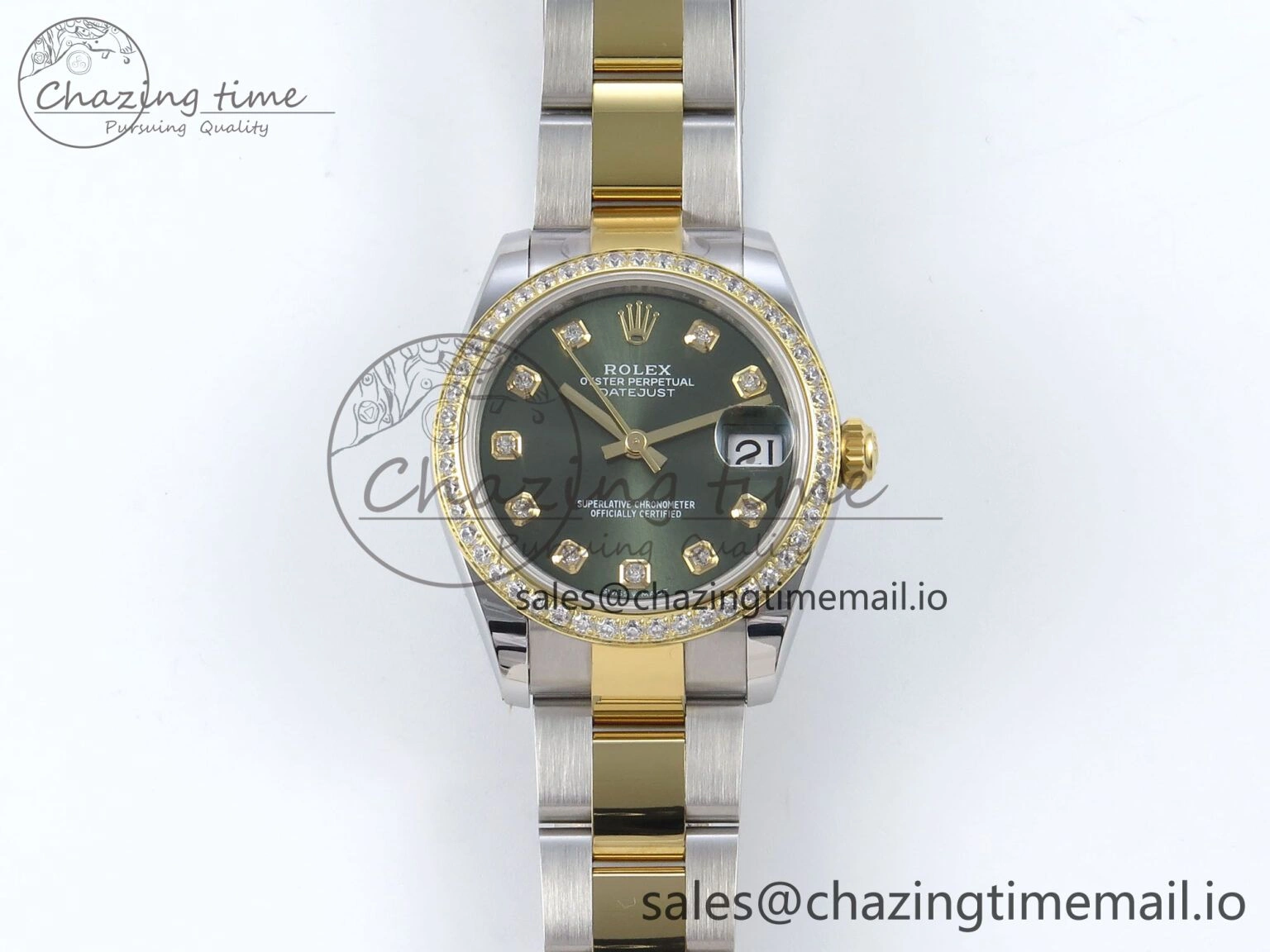 DateJust 31 278383RBR ARF 1:1 Best Edition 904L Steel Green Diamonds Dial Diamonds Bezel on SS YG Oyster Bracelet ETA Affordable 401
