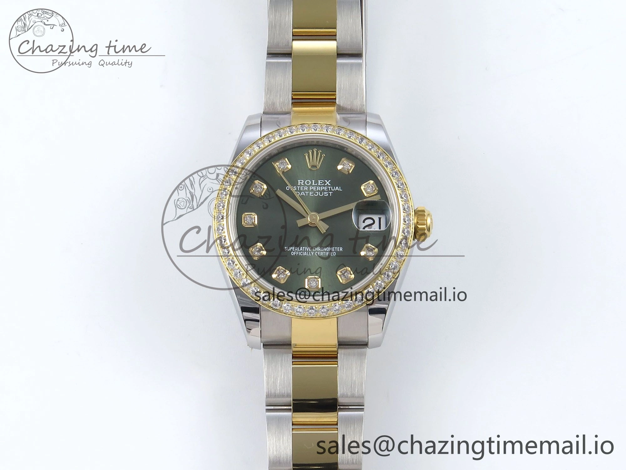 DateJust 31 278383RBR ARF 1:1 Best Edition 904L Steel Green Diamonds Dial Diamonds Bezel on SS YG Oyster Bracelet ETA Affordable 401