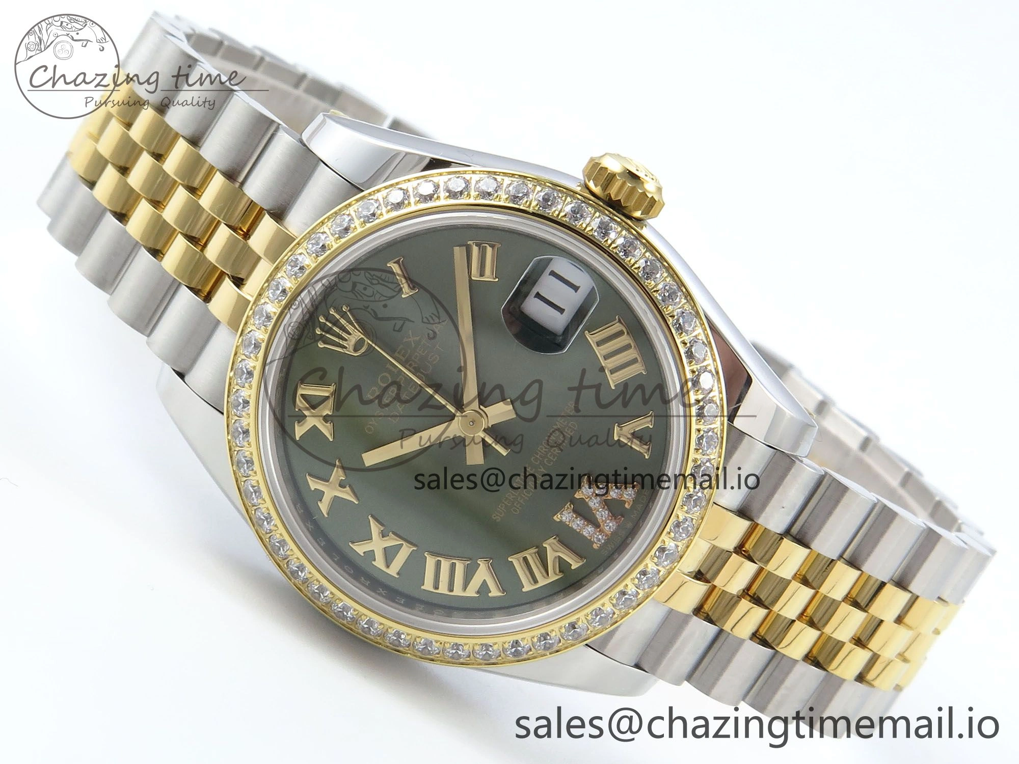Packable DateJust 31 278383RBR ARF 1:1 Best Edition 904L Steel Green Roman Diamonds Dial Diamonds Bezel on SS YG Jubilee Bracelet ETA 418