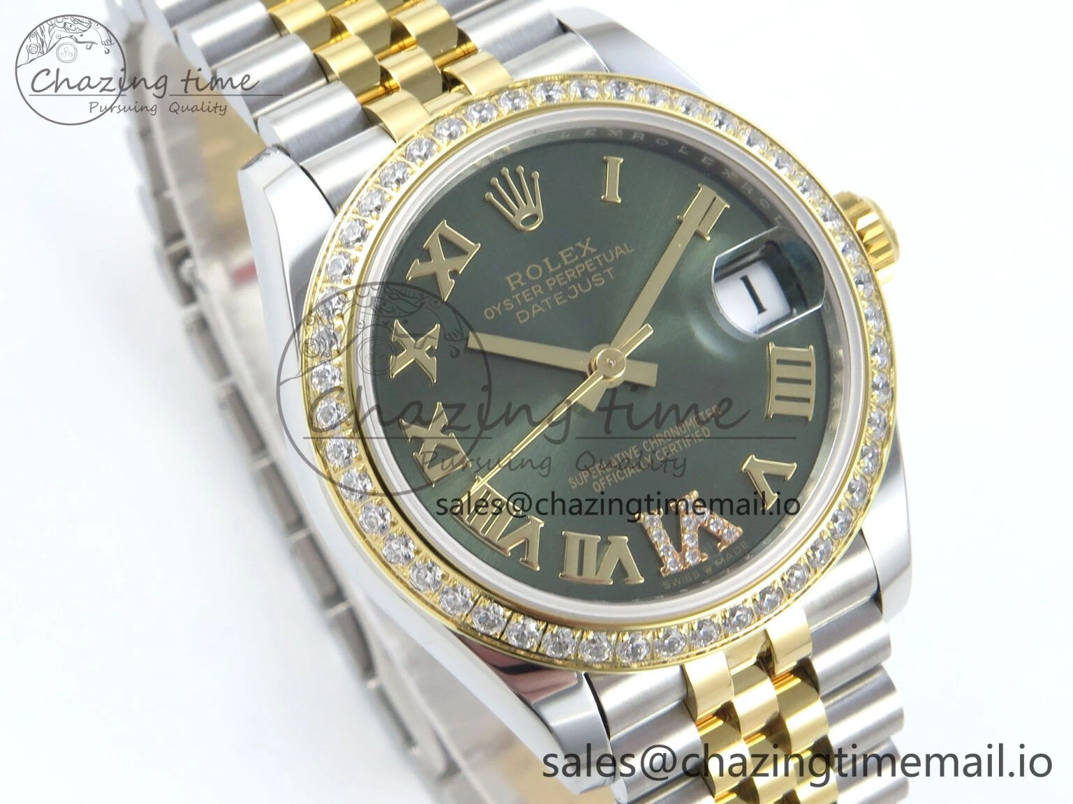 Packable DateJust 31 278383RBR ARF 1:1 Best Edition 904L Steel Green Roman Diamonds Dial Diamonds Bezel on SS YG Jubilee Bracelet ETA 418