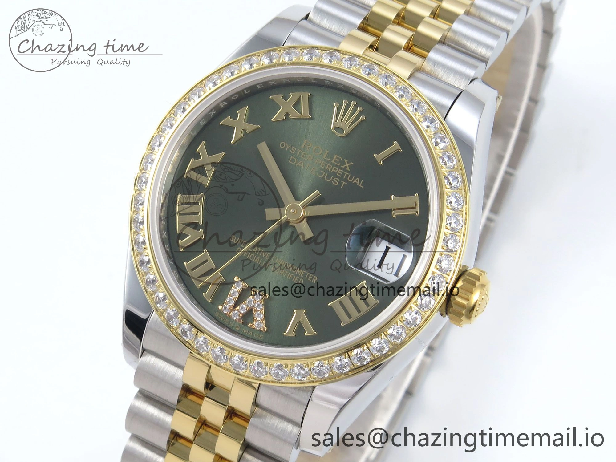 Packable DateJust 31 278383RBR ARF 1:1 Best Edition 904L Steel Green Roman Diamonds Dial Diamonds Bezel on SS YG Jubilee Bracelet ETA 418