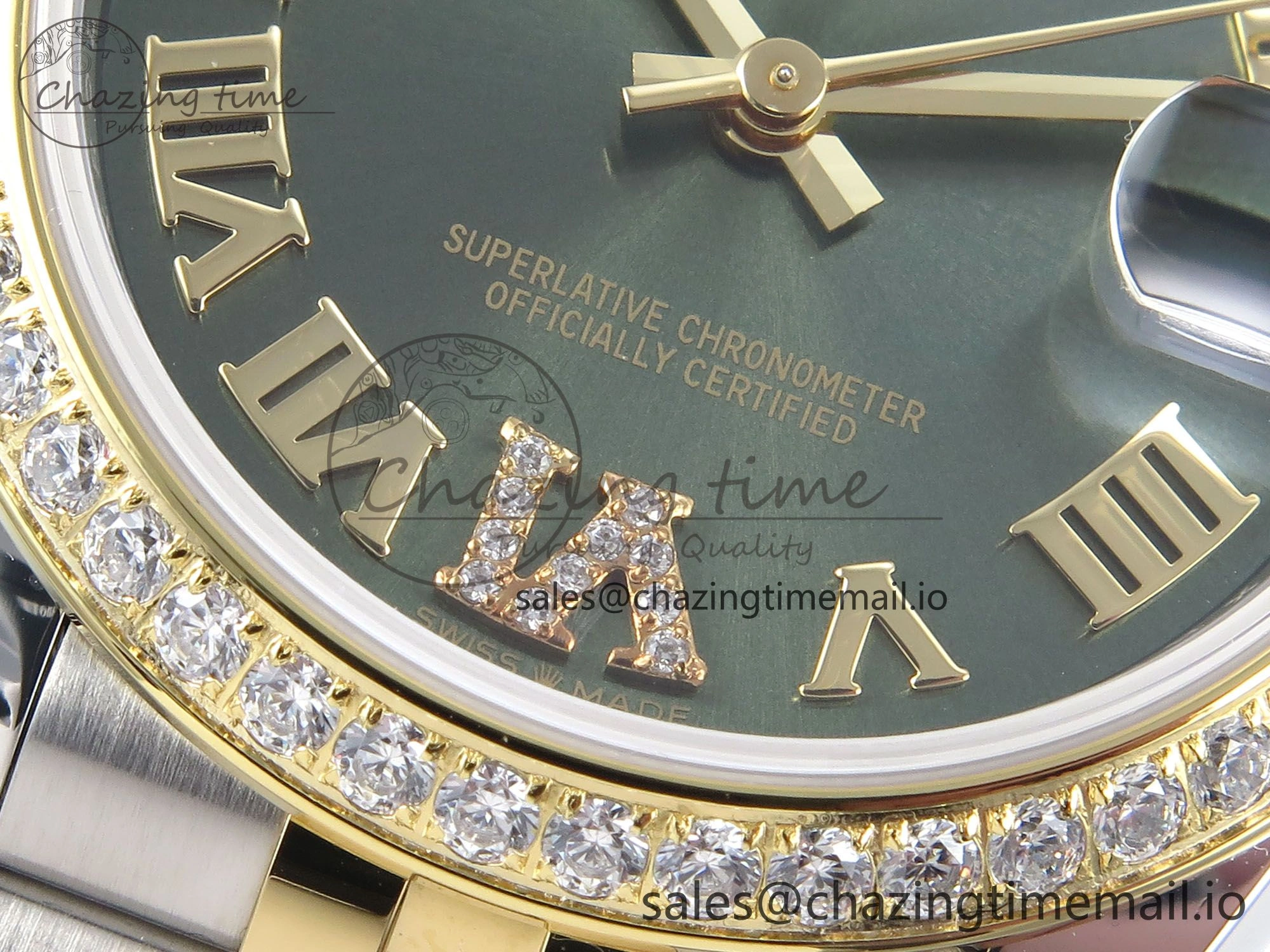 Packable DateJust 31 278383RBR ARF 1:1 Best Edition 904L Steel Green Roman Diamonds Dial Diamonds Bezel on SS YG Jubilee Bracelet ETA 418