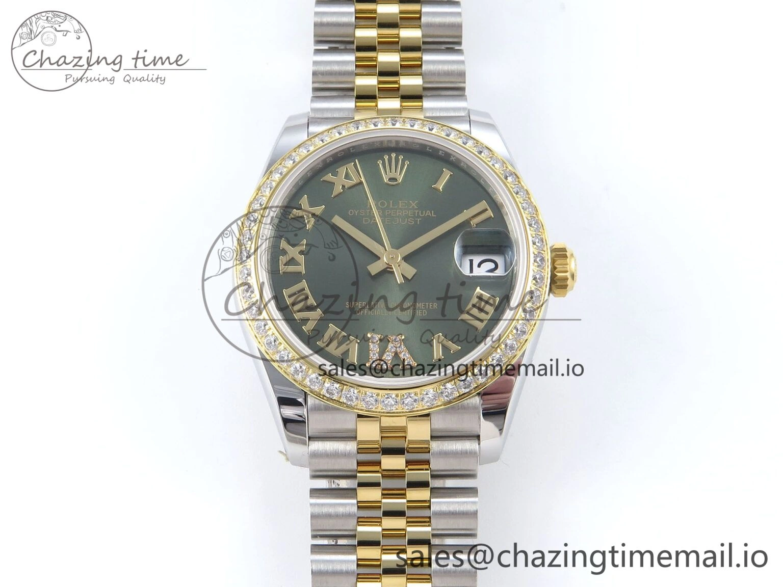 Packable DateJust 31 278383RBR ARF 1:1 Best Edition 904L Steel Green Roman Diamonds Dial Diamonds Bezel on SS YG Jubilee Bracelet ETA 418