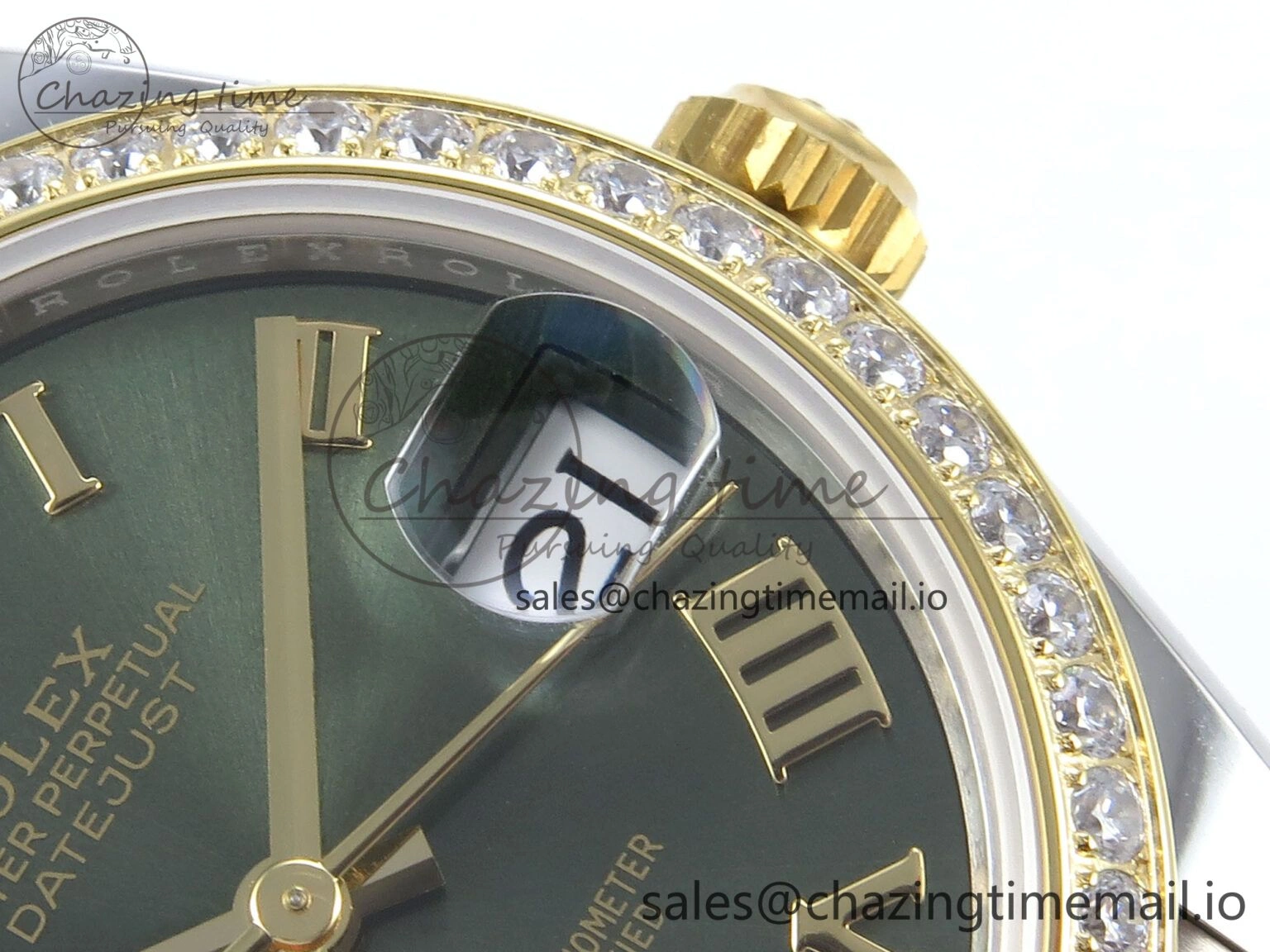 WrinkleFree DateJust 31 278383RBR ARF 1:1 Best Edition 904L Steel Green Roman Diamonds Dial Diamonds Bezel on SS YG Oyster Bracelet ETA 404