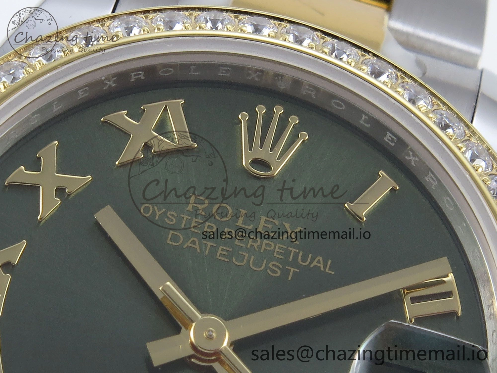 WrinkleFree DateJust 31 278383RBR ARF 1:1 Best Edition 904L Steel Green Roman Diamonds Dial Diamonds Bezel on SS YG Oyster Bracelet ETA 404