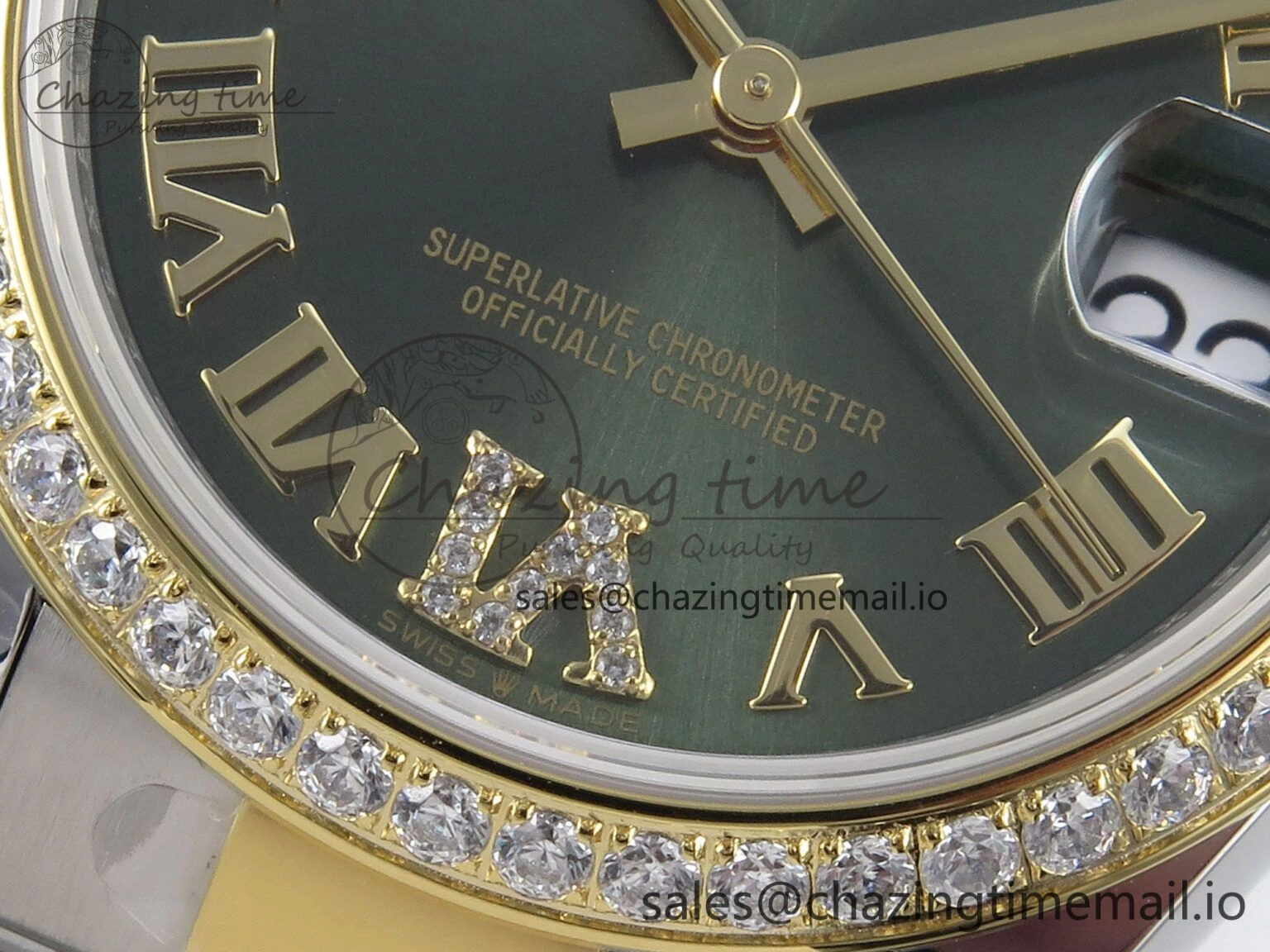 WrinkleFree DateJust 31 278383RBR ARF 1:1 Best Edition 904L Steel Green Roman Diamonds Dial Diamonds Bezel on SS YG Oyster Bracelet ETA 404