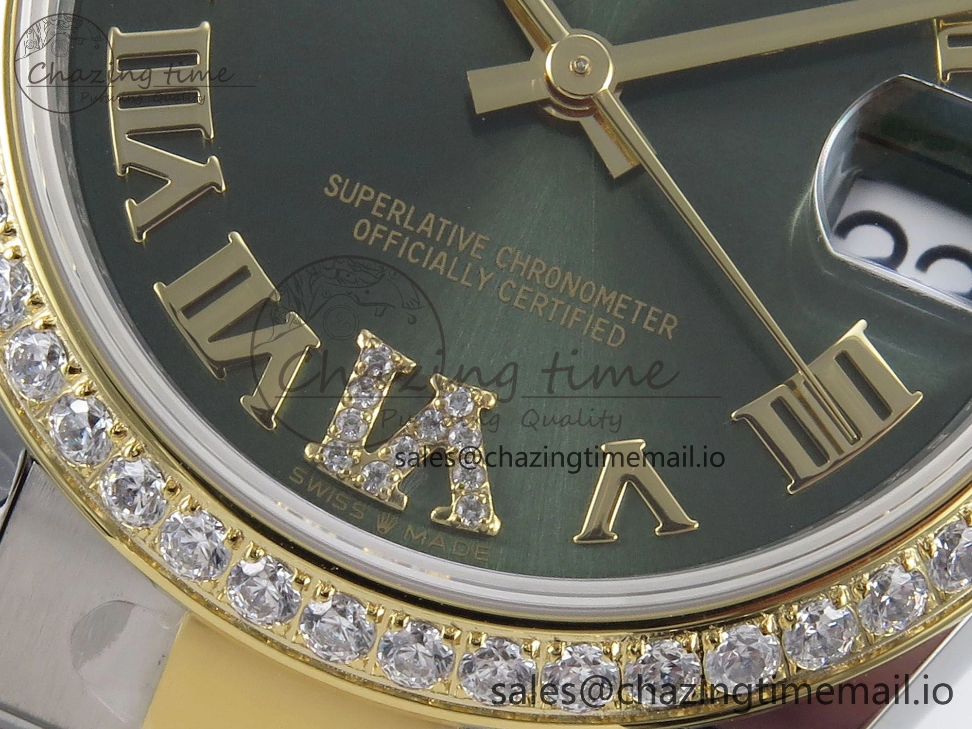 WrinkleFree DateJust 31 278383RBR ARF 1:1 Best Edition 904L Steel Green Roman Diamonds Dial Diamonds Bezel on SS YG Oyster Bracelet ETA 404