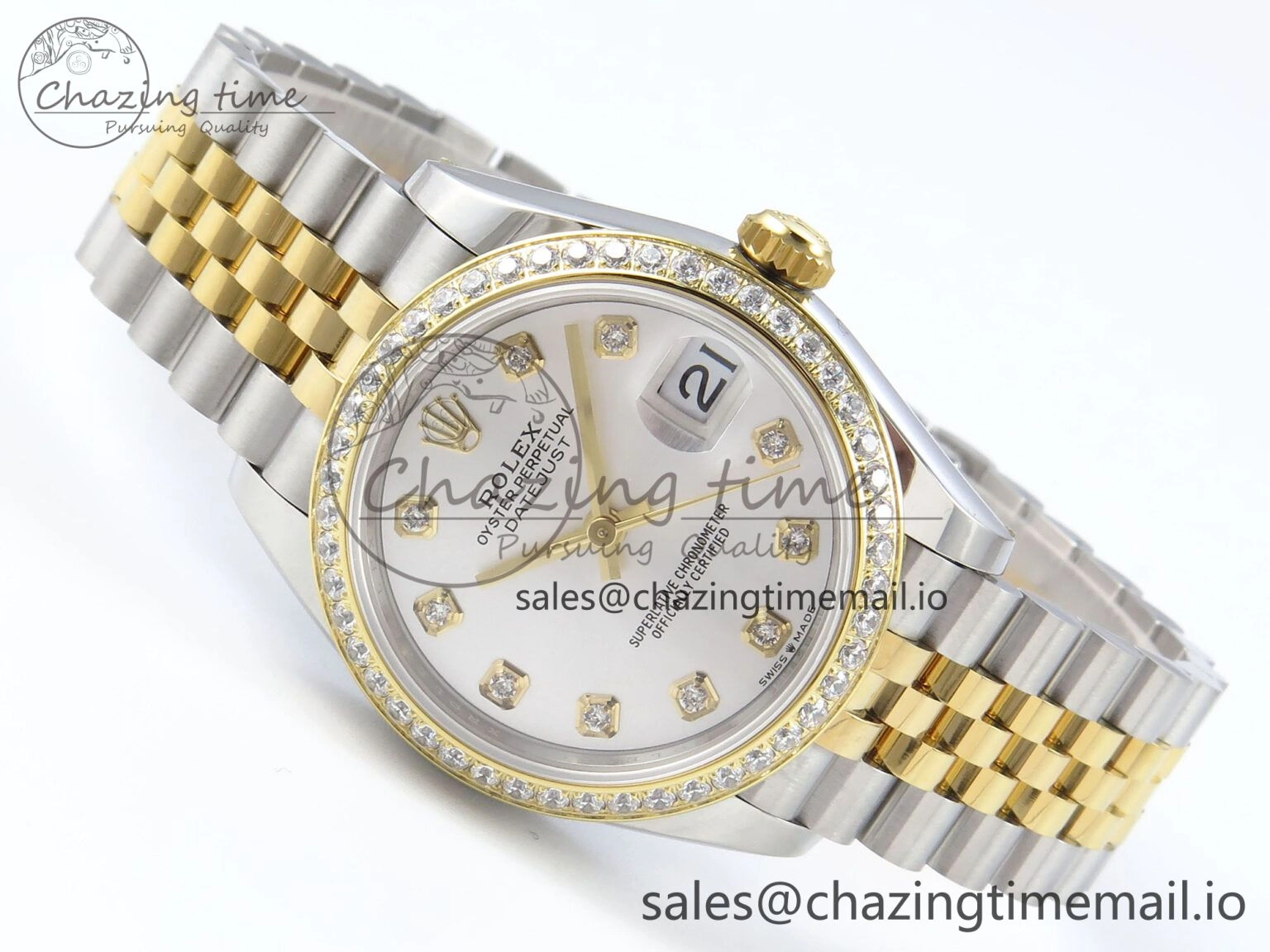 Versatile DateJust 31 278383RBR ARF 1:1 Best Edition 904L Steel Silver Diamonds Dial Diamonds Bezel on SS YG Jubilee Bracelet ETA 413