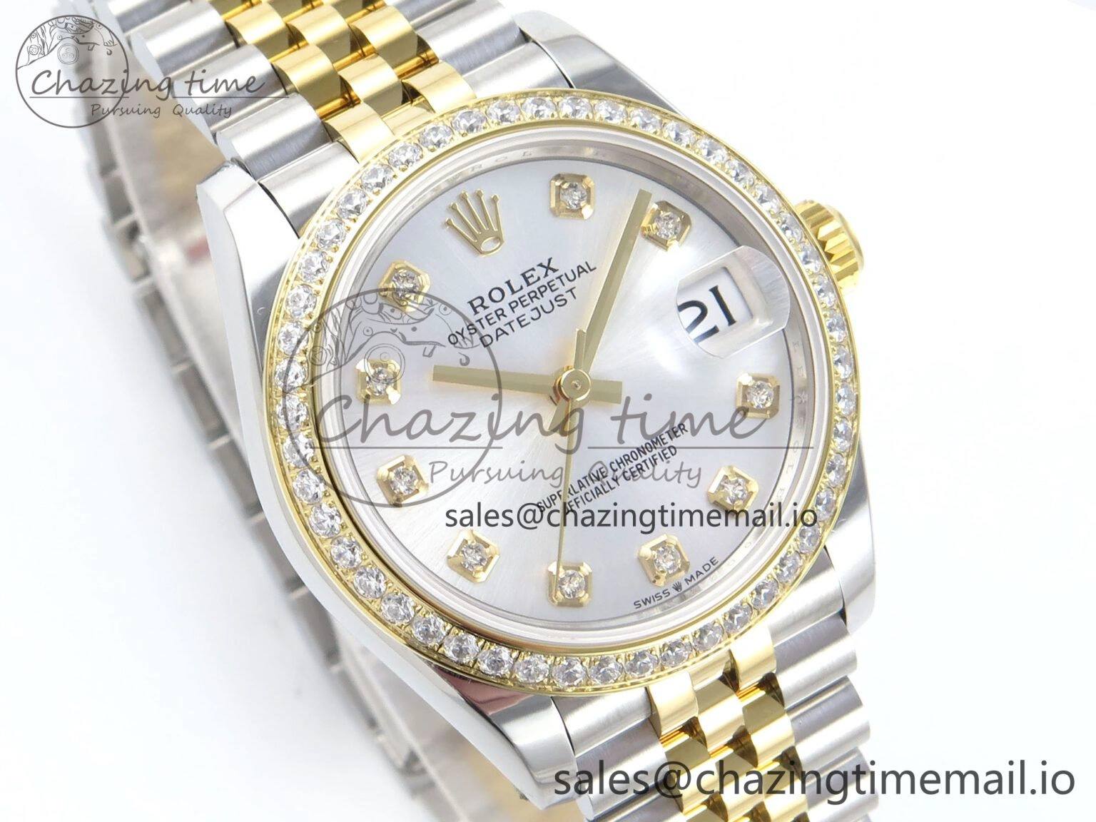 Versatile DateJust 31 278383RBR ARF 1:1 Best Edition 904L Steel Silver Diamonds Dial Diamonds Bezel on SS YG Jubilee Bracelet ETA 413