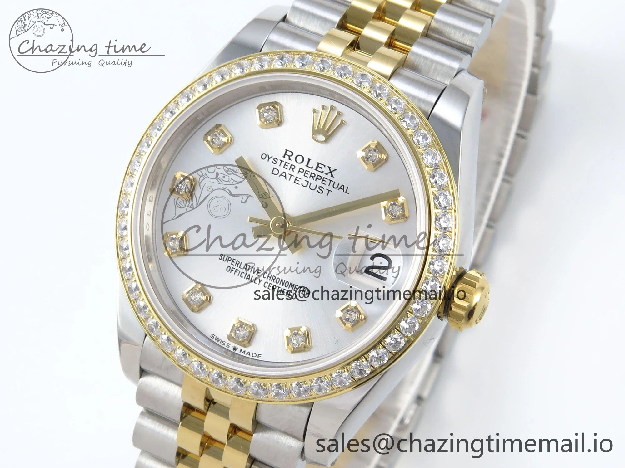 Versatile DateJust 31 278383RBR ARF 1:1 Best Edition 904L Steel Silver Diamonds Dial Diamonds Bezel on SS YG Jubilee Bracelet ETA 413